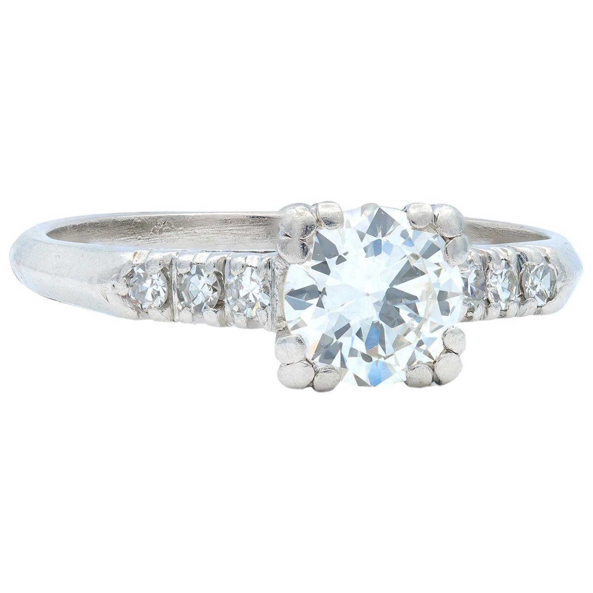 Mid-Century 0.80 CTW Diamond Platinum Vintage Fishtail Engagement Ring