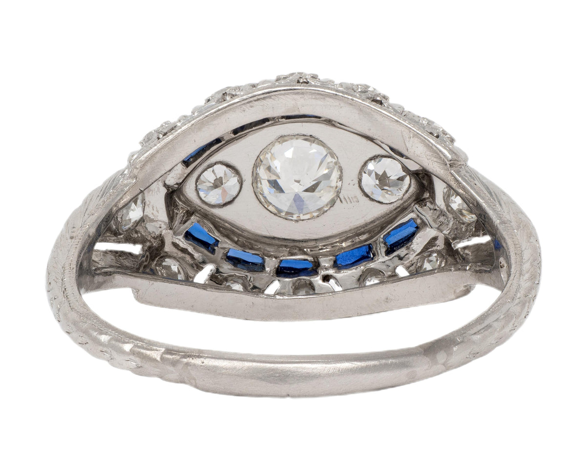 Katz Ogush Art Deco European Diamond Platinum Vintage Foliate Bombé Dinner Ring