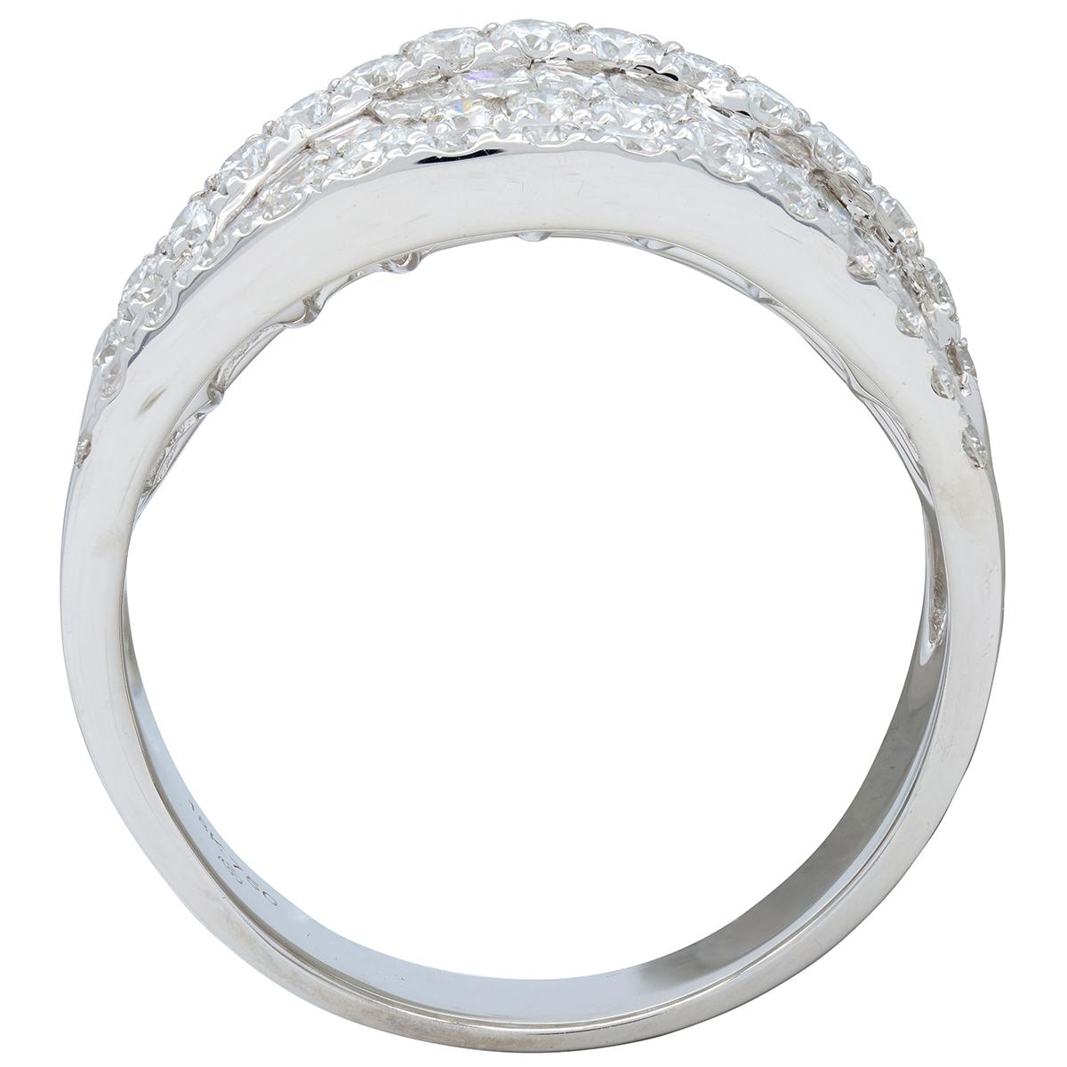 Contemporary 3.50 CTW Diamond 18 Karat White Gold Seven Row Wavy Band Ring