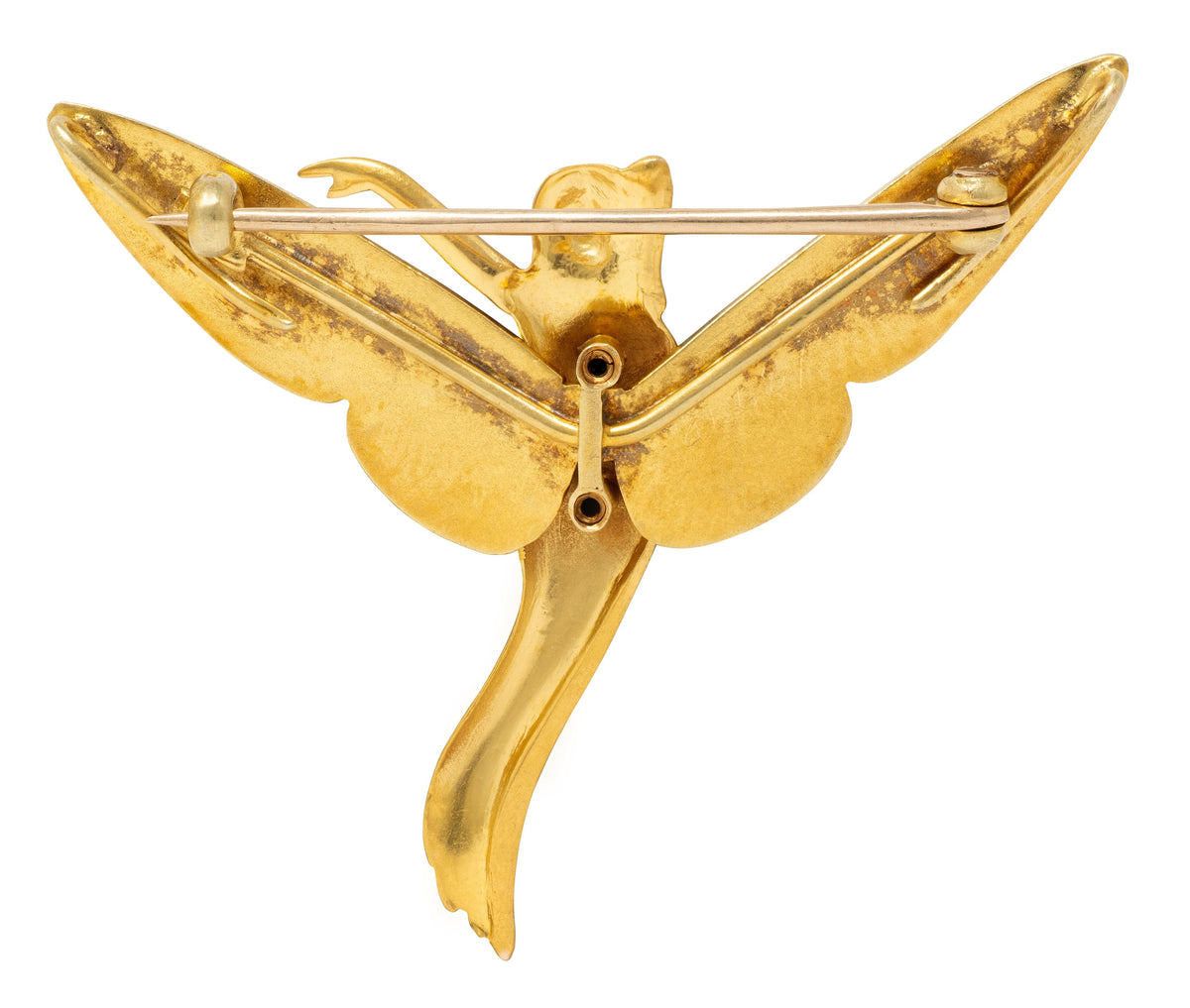 Art Nouveau Enamel 14 Karat Yellow Gold Antique Fairy Brooch