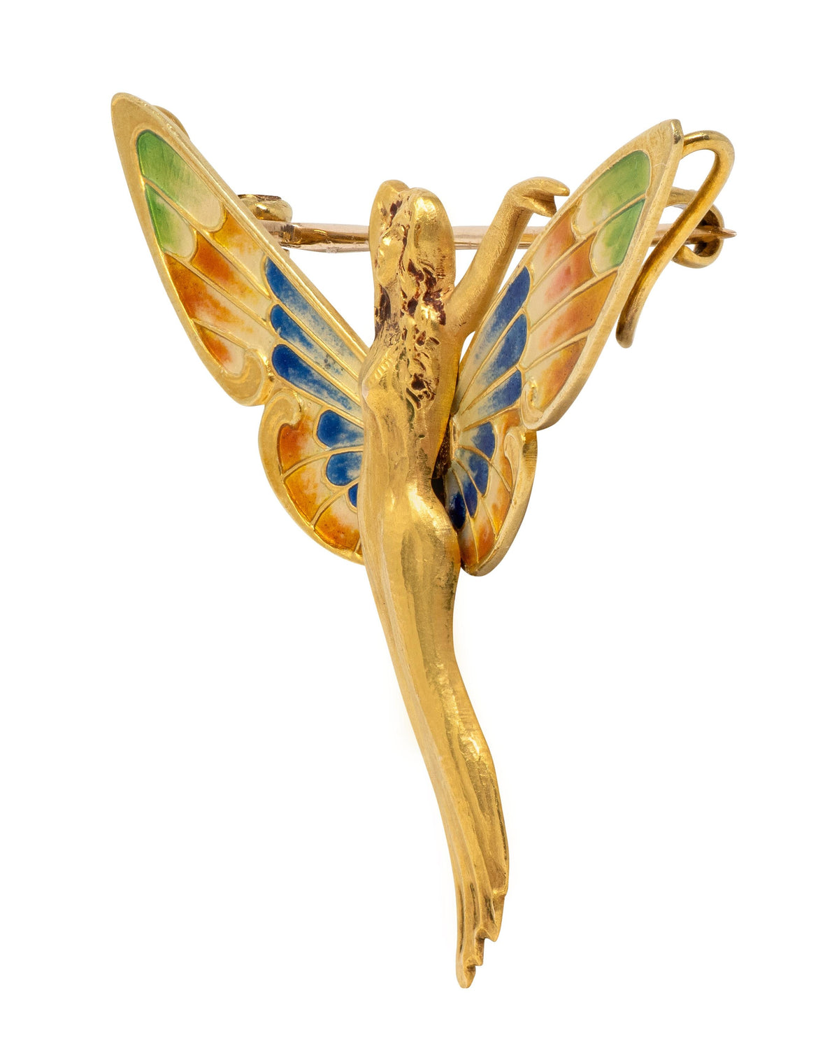 Art Nouveau Enamel 14 Karat Yellow Gold Antique Fairy Brooch