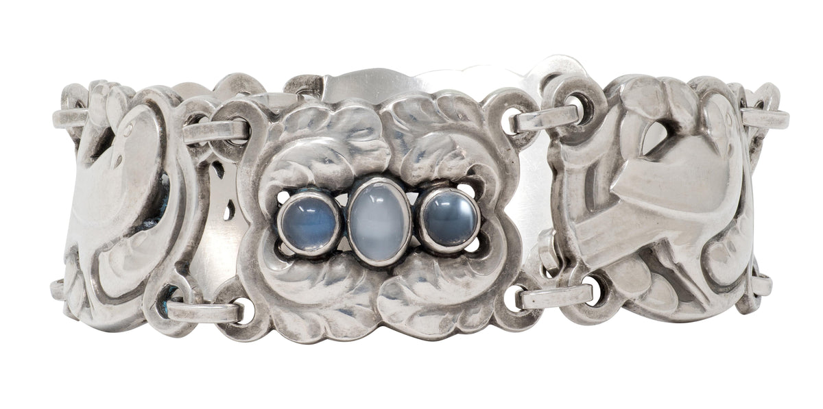 Georg Jensen Moonstone Sterling Silver Vintage Dove Link Bracelet No. 14