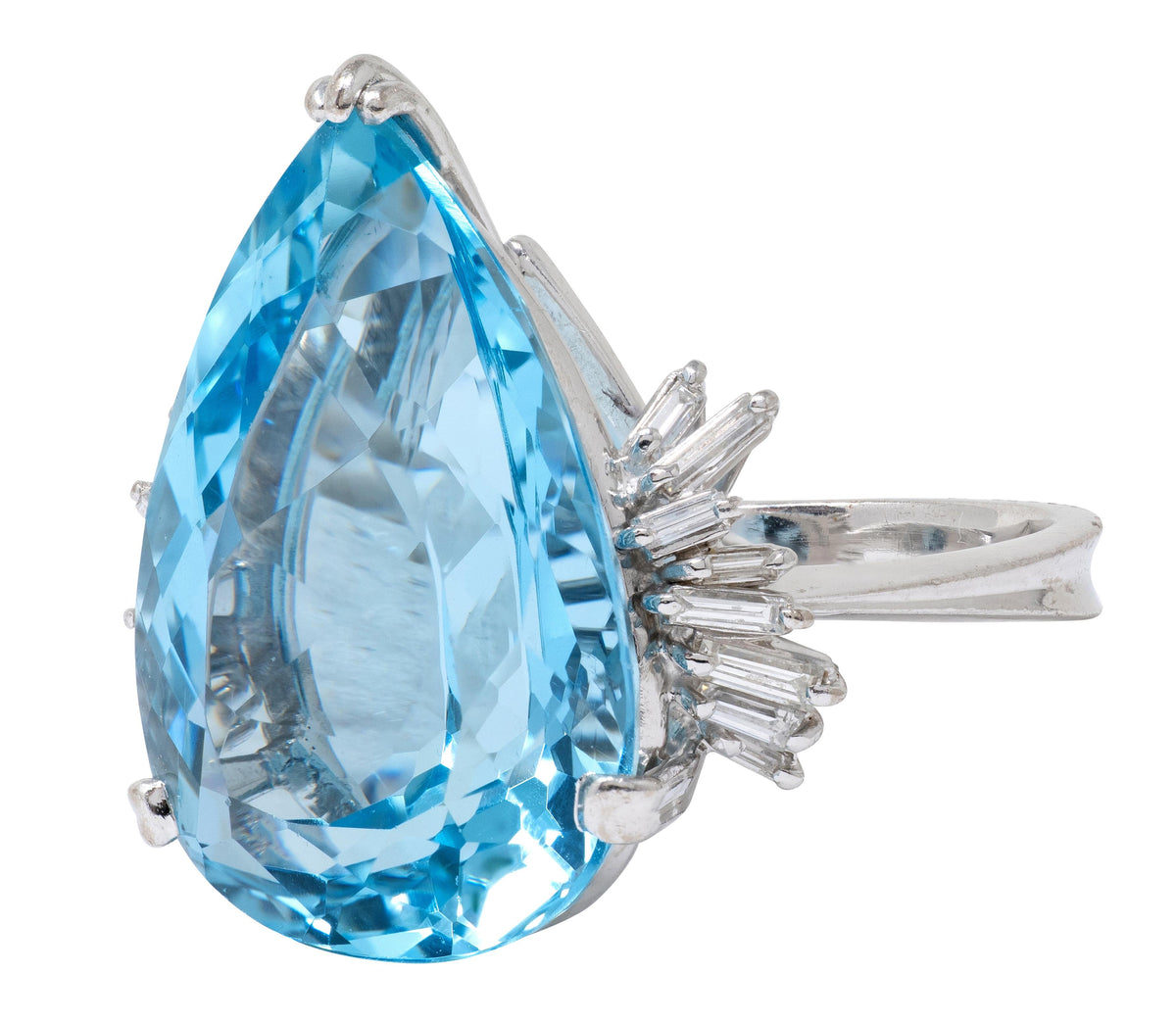 Mid-Century Diamond Aquamarine 18 Karat White Gold Vintage Spray Cocktail Ring