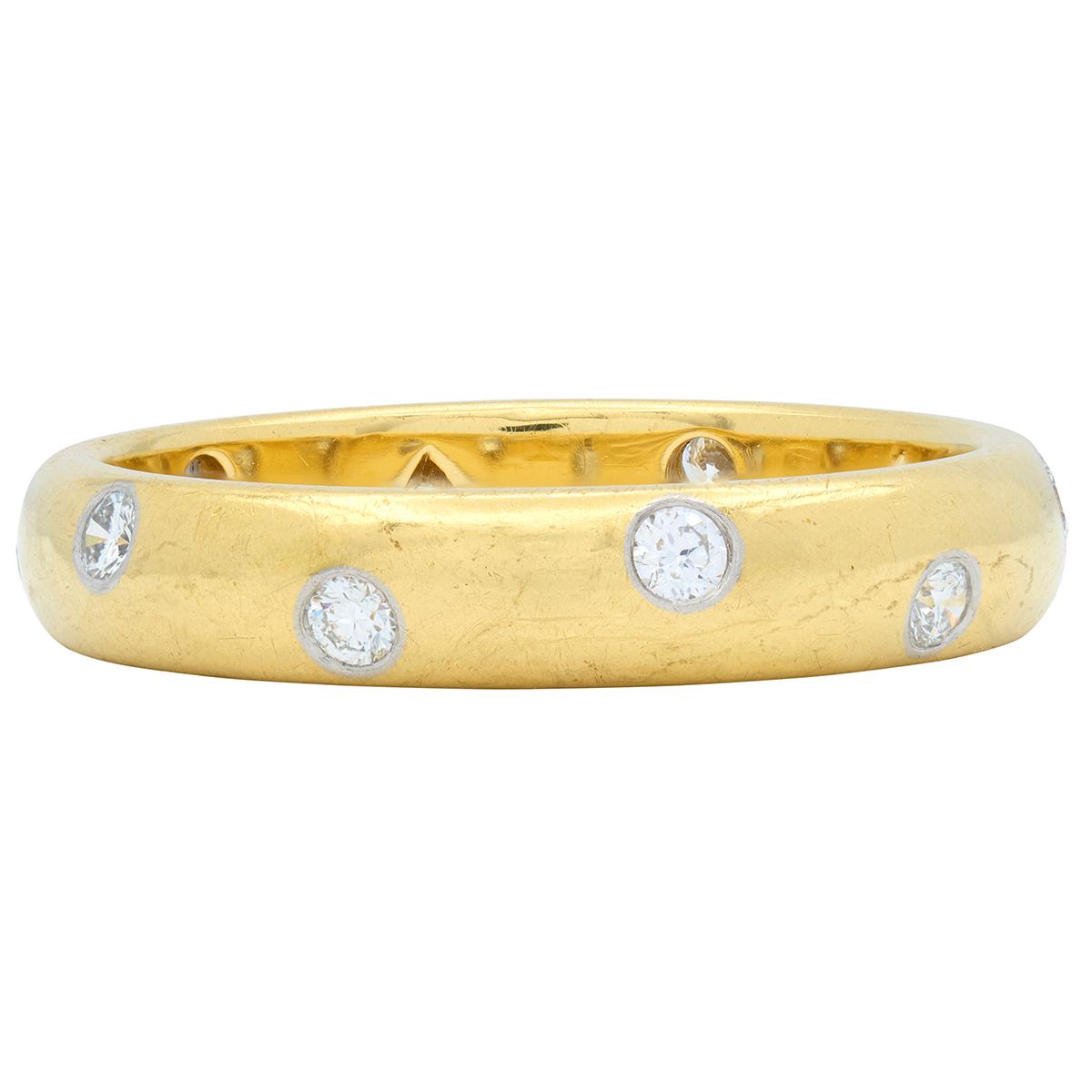 Tiffany & Co. 1990's Diamond 18K Yellow Gold Platinum Vintage Etoilé Band Ring