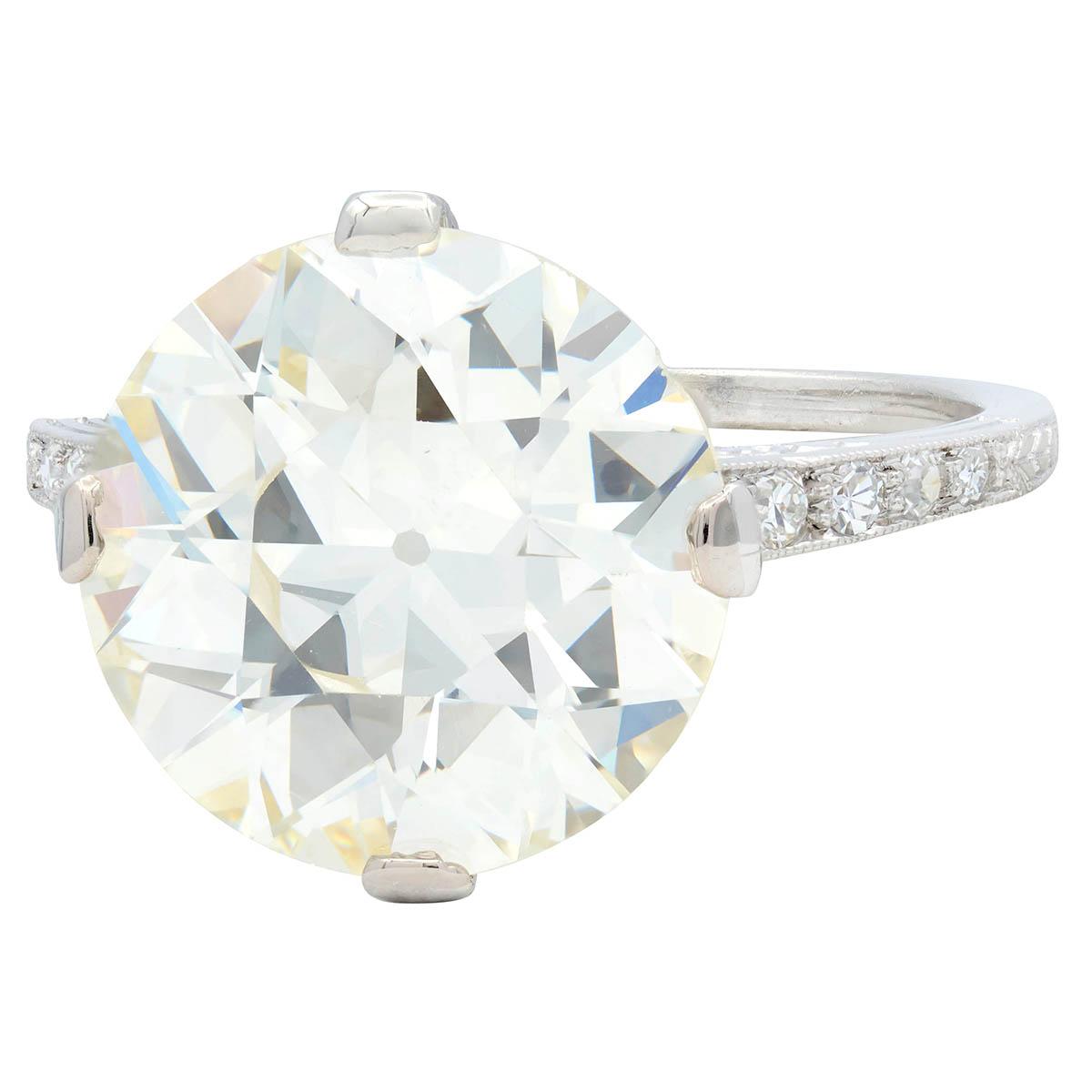 Art Deco Old European Diamond Platinum Scrolling Vintage Engagement Ring GIA