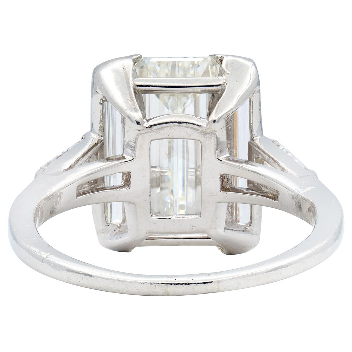 Vintage 4.25 CTW Elongated Emerald Cut Diamond Platinum Engagement Ring GIA