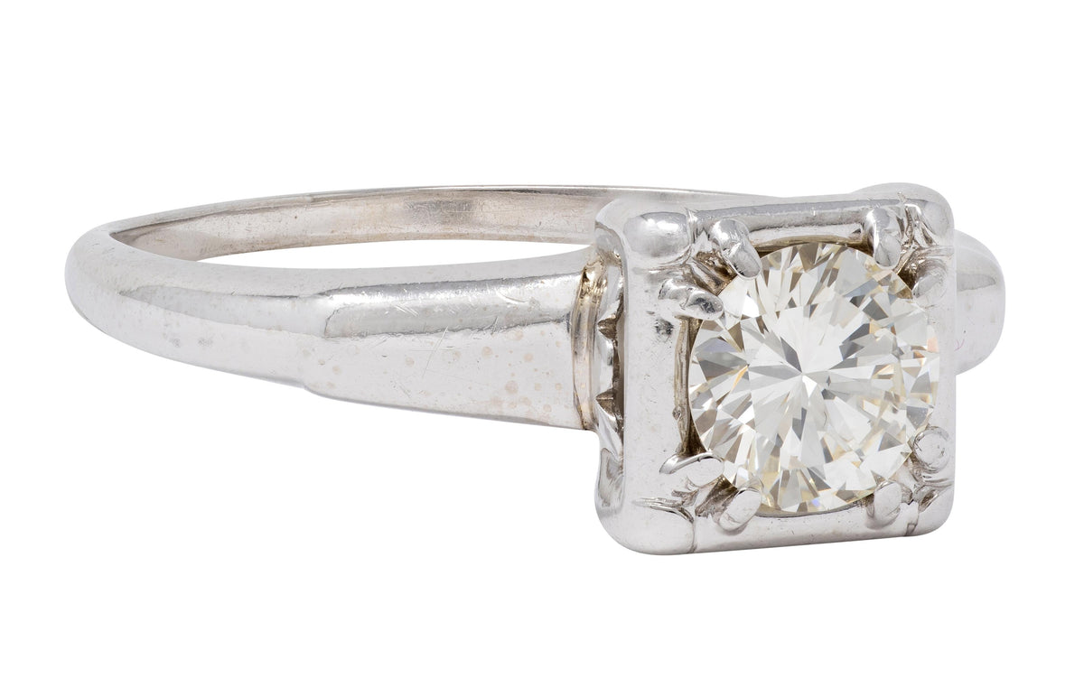 Mid-Century European Diamond 14K White Gold Vintage Solitaire Engagement Ring