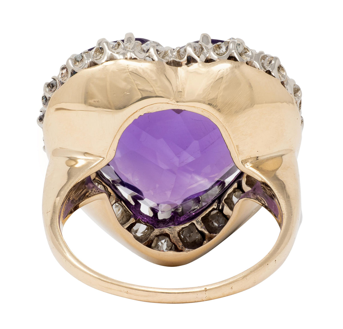 Retro Amethyst Diamond 14 Karat Two-Tone Gold Vintage Heart Halo Ring