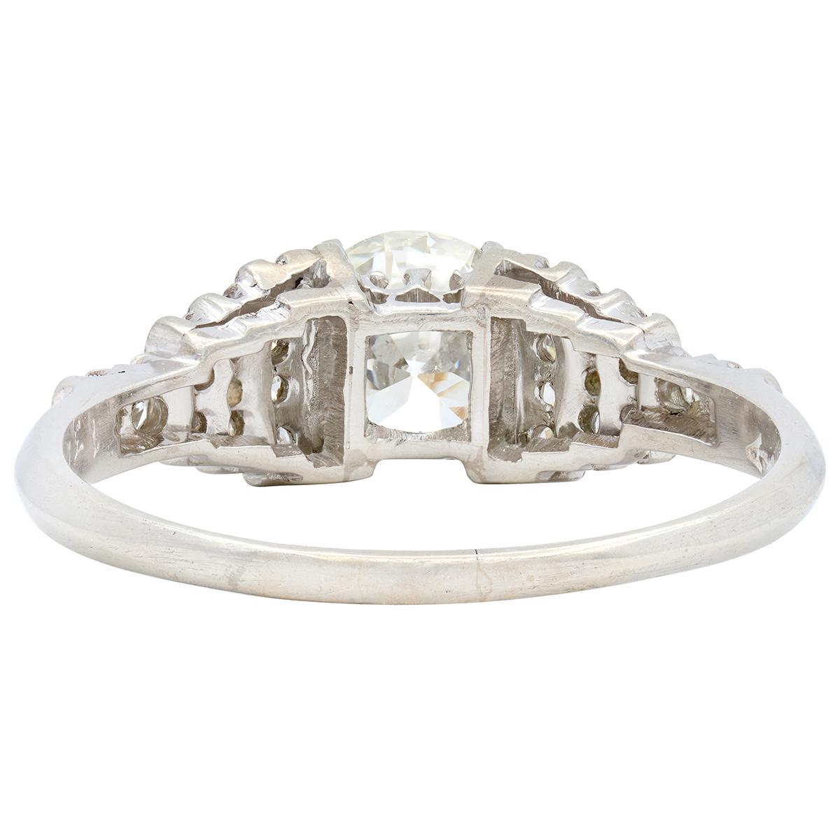 Mid-Century Old European Cut Diamond Platinum Stepped Fishtail Engagement Ring