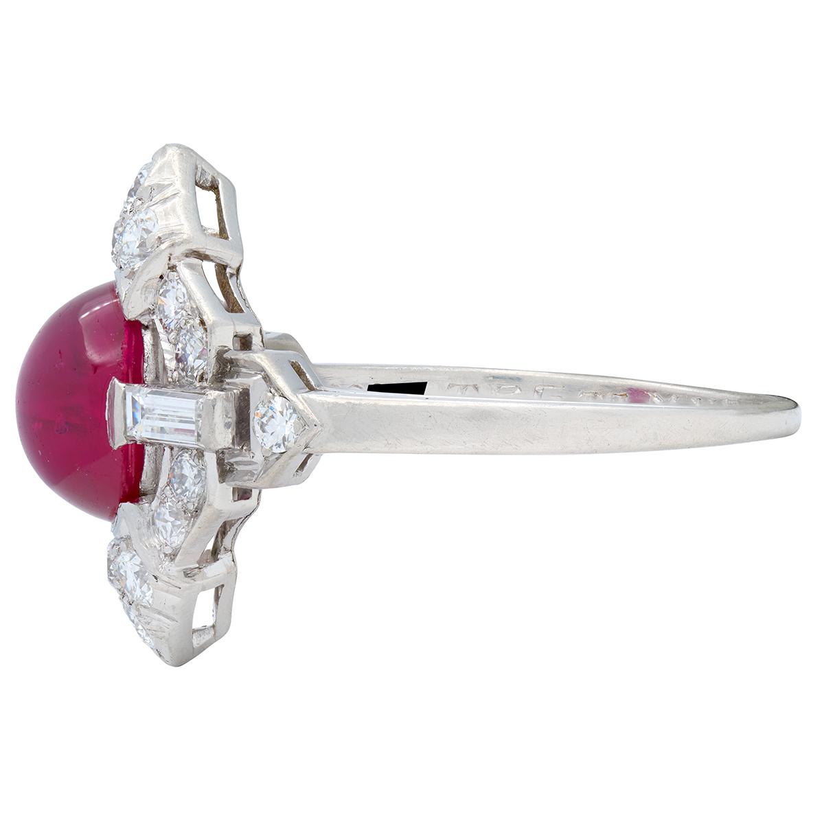Bailey Banks & Biddle 1939 Art Deco Diamond Ruby Platinum Vintage Cluster Ring