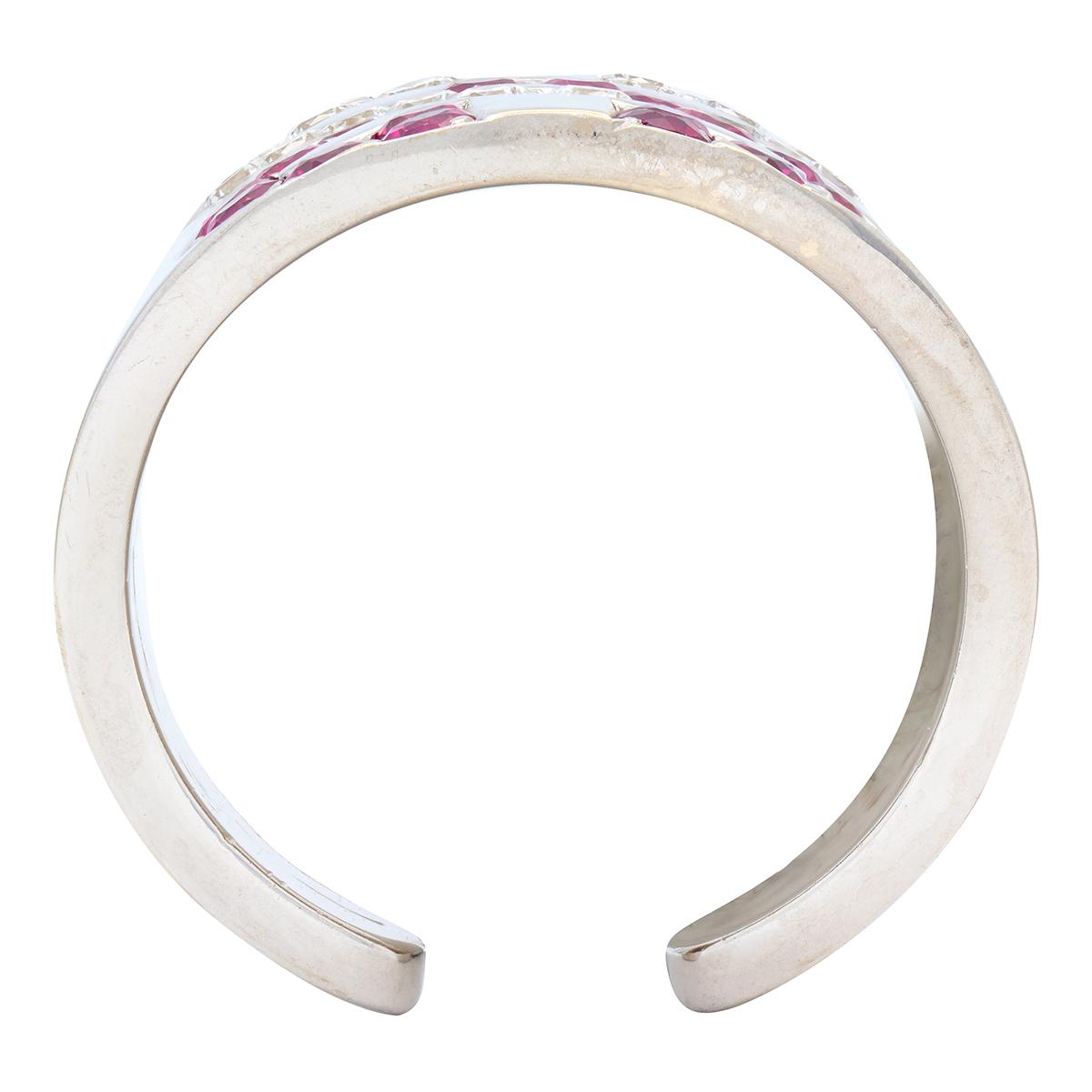 Engima By Gianni Bulgari 2000's Diamond Ruby 18 Karat White Gold Arrow Cuff Ring
