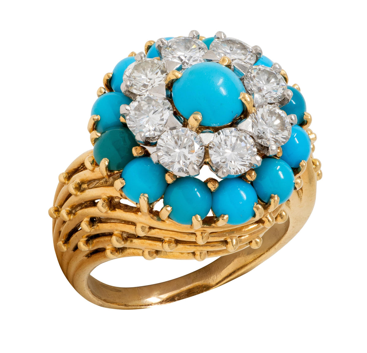 Cartier Paris 1960's Turquoise Diamond Platinum 18K Gold Vintage Cluster Ring