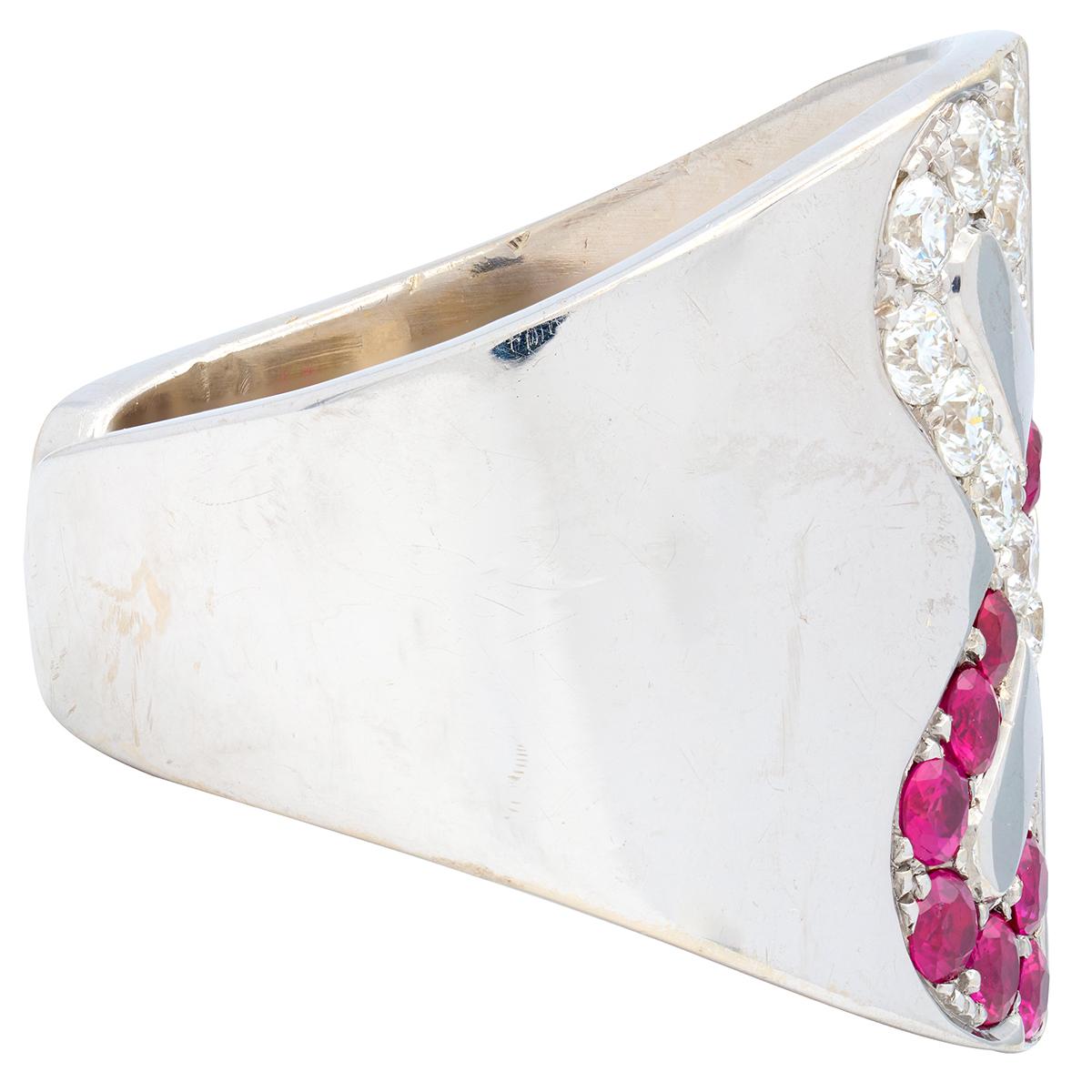 Engima By Gianni Bulgari 2000's Diamond Ruby 18 Karat White Gold Arrow Cuff Ring