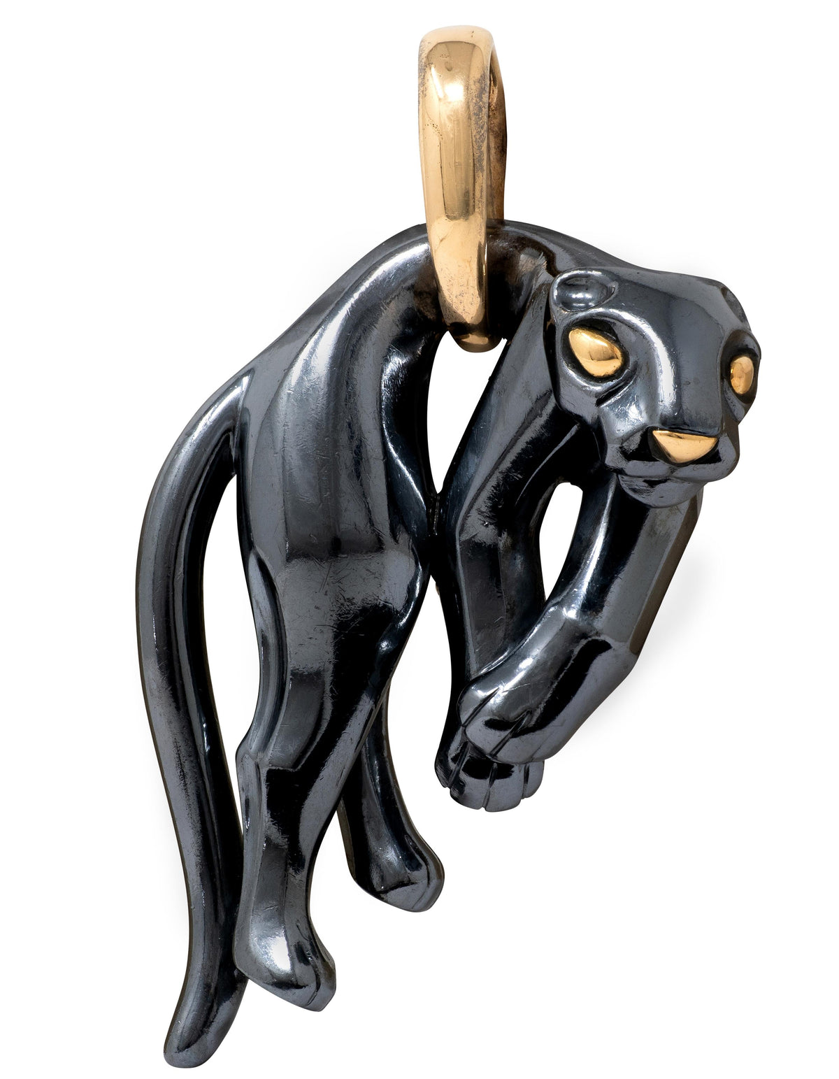 Cartier French 1990's 18K Gold Silver Vintage Hanging Pantheré Pendant