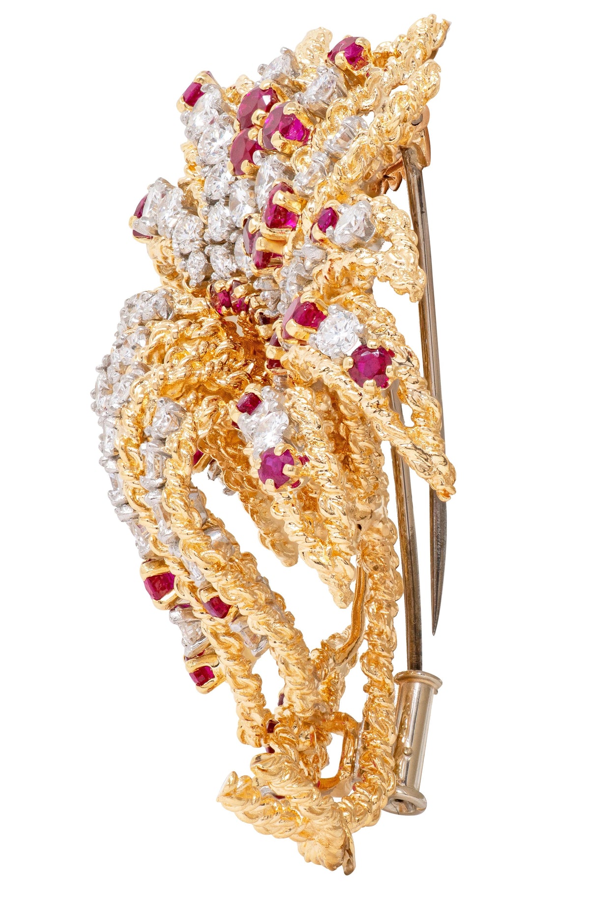 Van Cleef & Arpels French 1960's Diamond Ruby 18K Platinum Vintage Flower Brooch