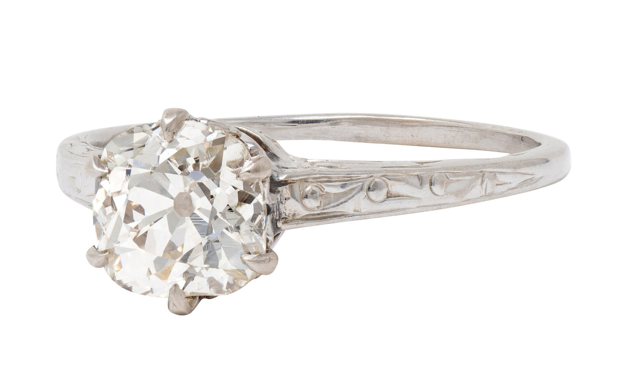 Art Deco Old Mine Diamond 14K Gold Vintage Scrolling Solitaire Engagement Ring