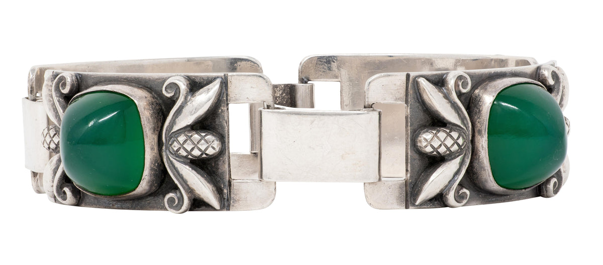 Georg Jensen Vintage Chrysoprase Sterling Silver Antique Pinecone 478 Bracelet