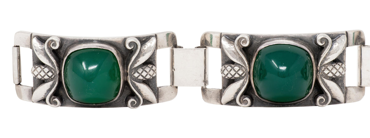 Georg Jensen Vintage Chrysoprase Sterling Silver Antique Pinecone 478 Bracelet