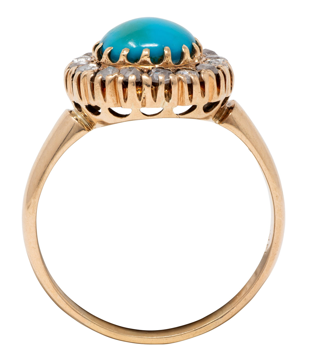 Victorian Turquoise Diamond 14 Karat Yellow Gold Antique Halo Ring