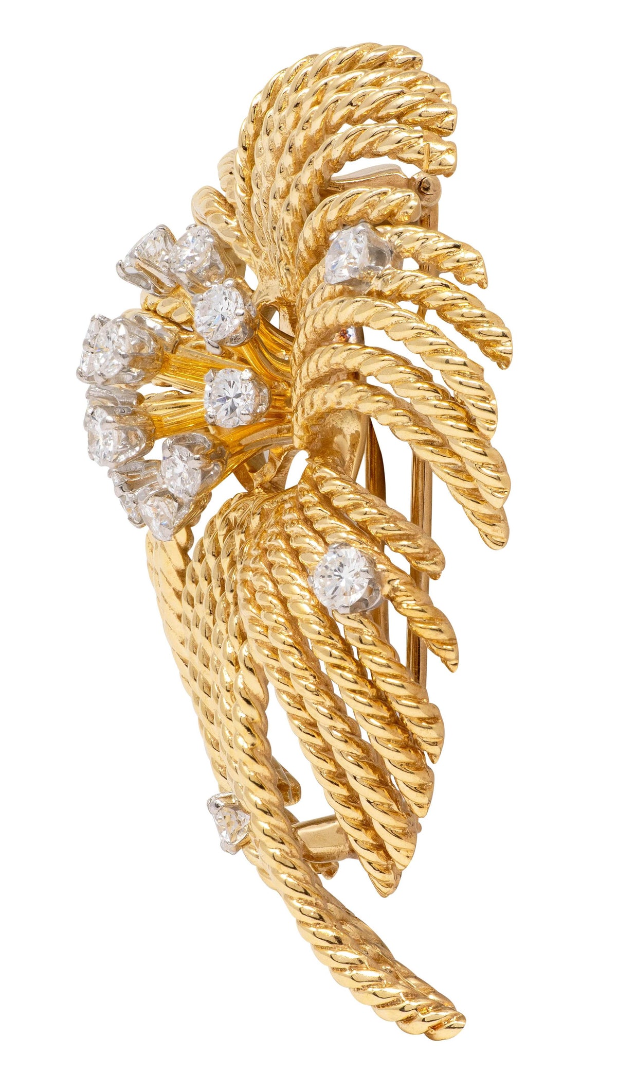 Van Cleef & Arpels 1960's Diamond 14 Karat Yellow Gold Platinum Vintage Brooch