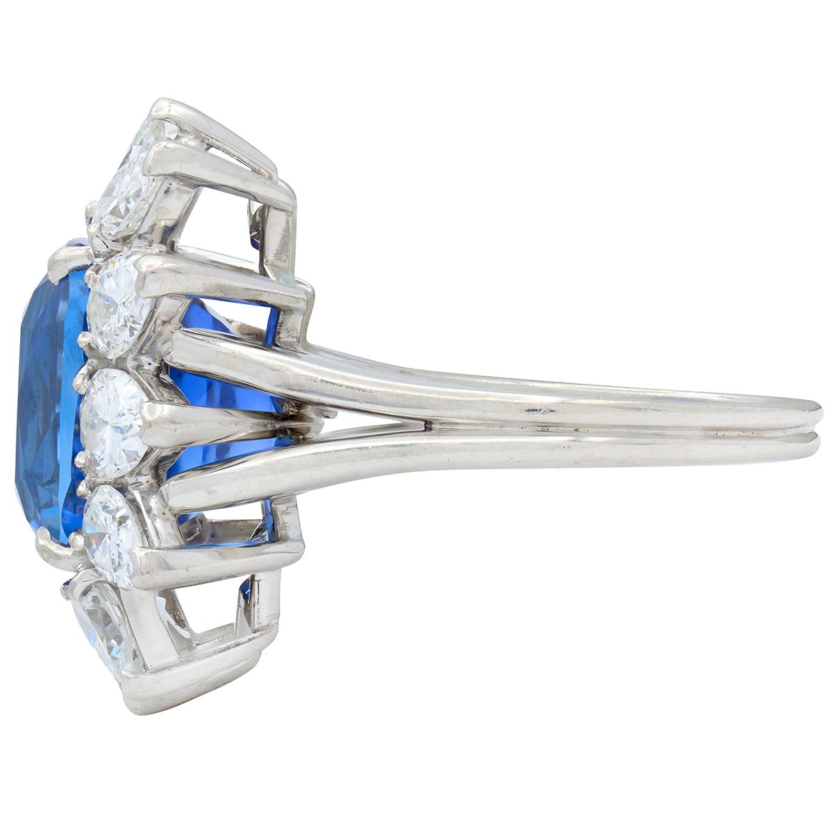 Vintage 12.80 CTW No Heat Ceylon Sapphire Diamond Platinum Halo Ring AGL