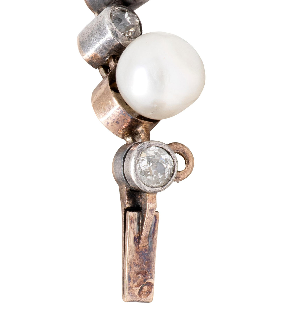 Victorian 3.14 CTW Diamond Pearl 18 Karat Rose Gold Silver Antique Line Bracelet