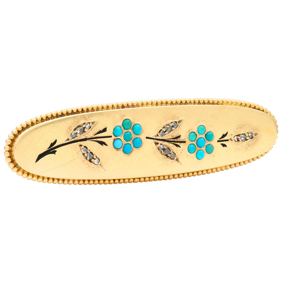 Tiffany & Co Victorian Turquoise Diamond 18K Antique Forget-Me-Not Flower Brooch