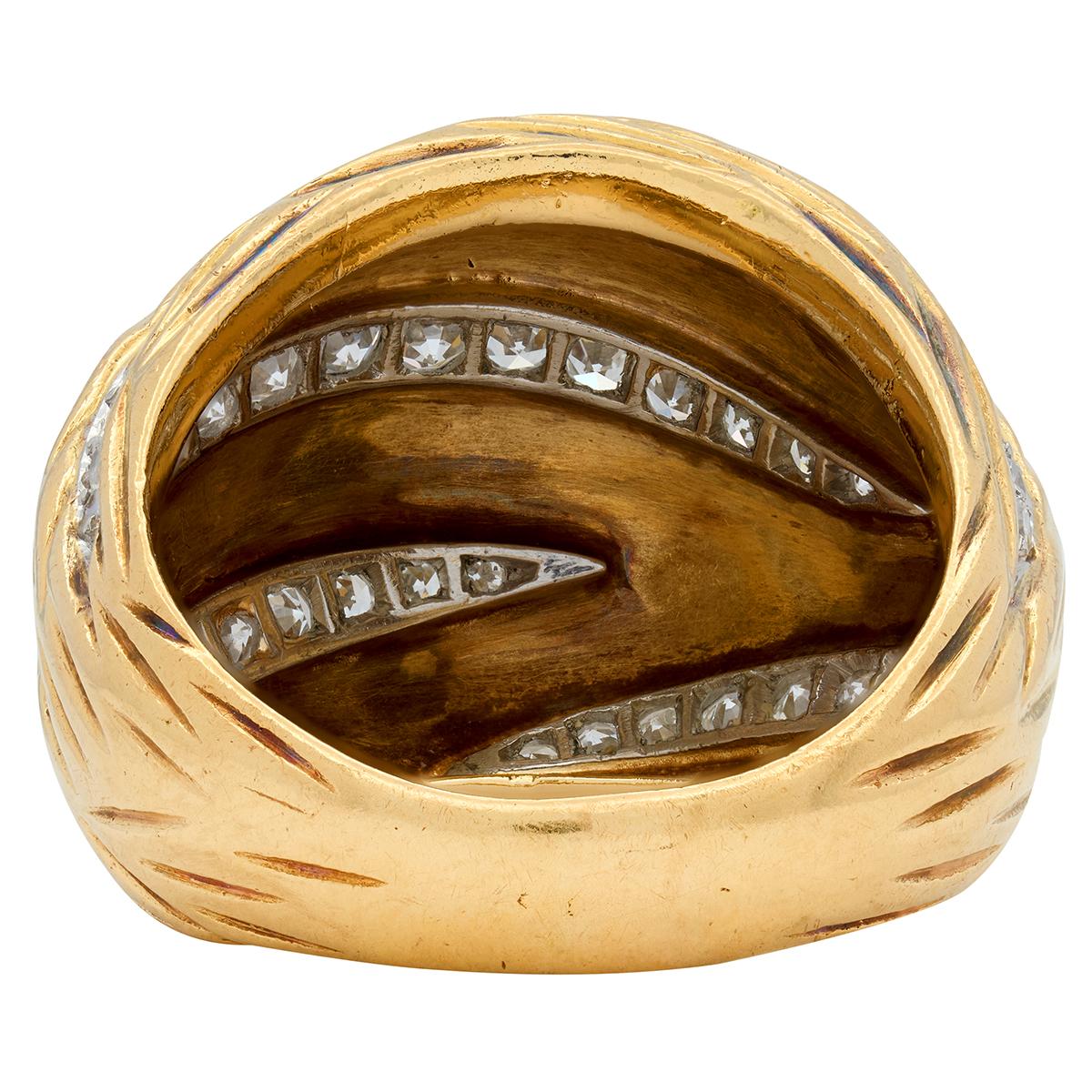 Mauboussin Paris 1960's Diamond 18 Karat Yellow Gold Platinum Vintage Dome Ring
