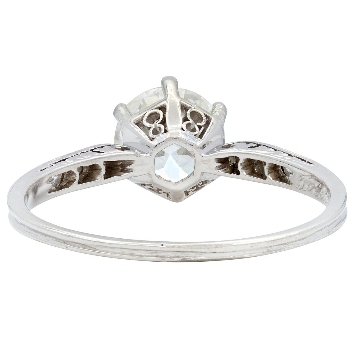 Art Deco 1930 European Diamond Platinum Scroll Foliate Vintage Engagement Ring