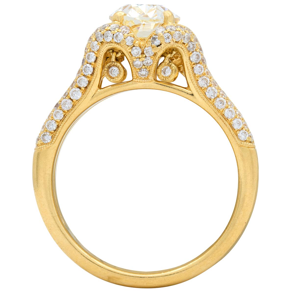Contemporary 2.73 CTW Oval Cut Diamond 18K Yellow Gold Charm Engagement Ring GIA