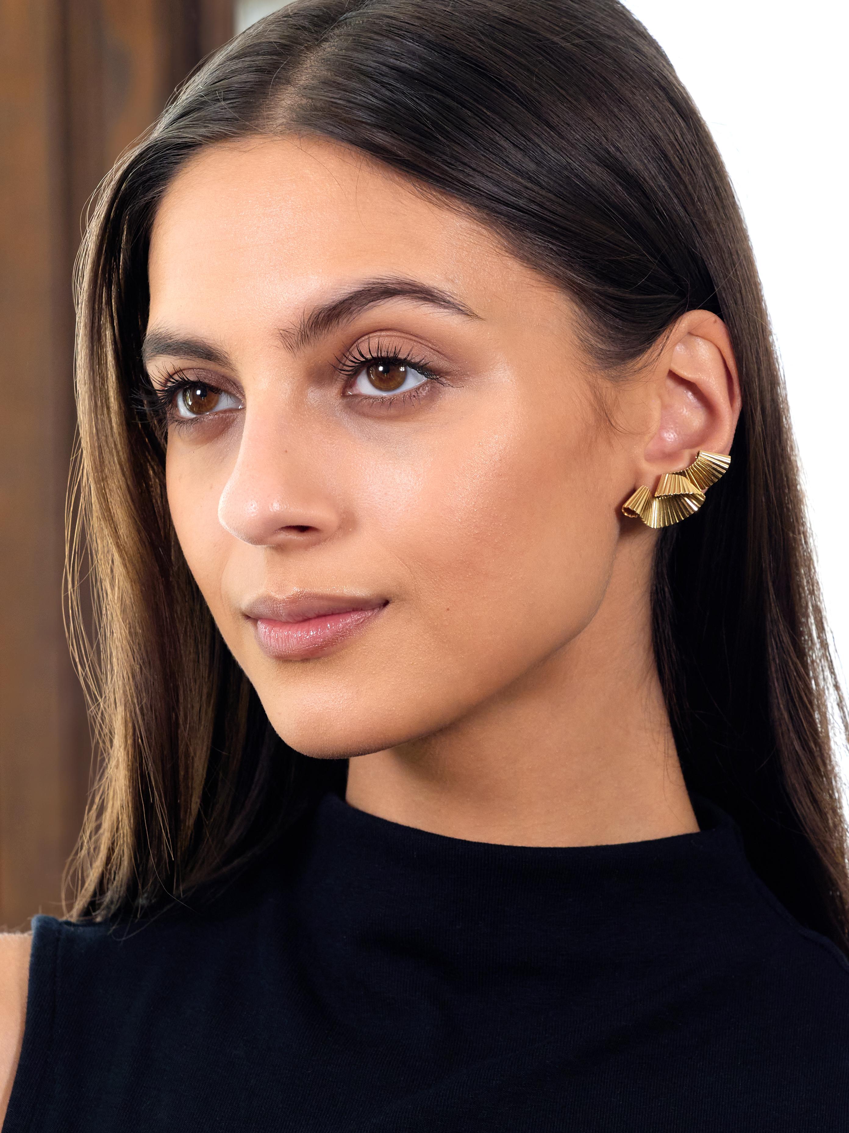 Tiffany & Co. Retro 14 Karat Yellow Gold Pleated Scroll Ear-Clip Earrings