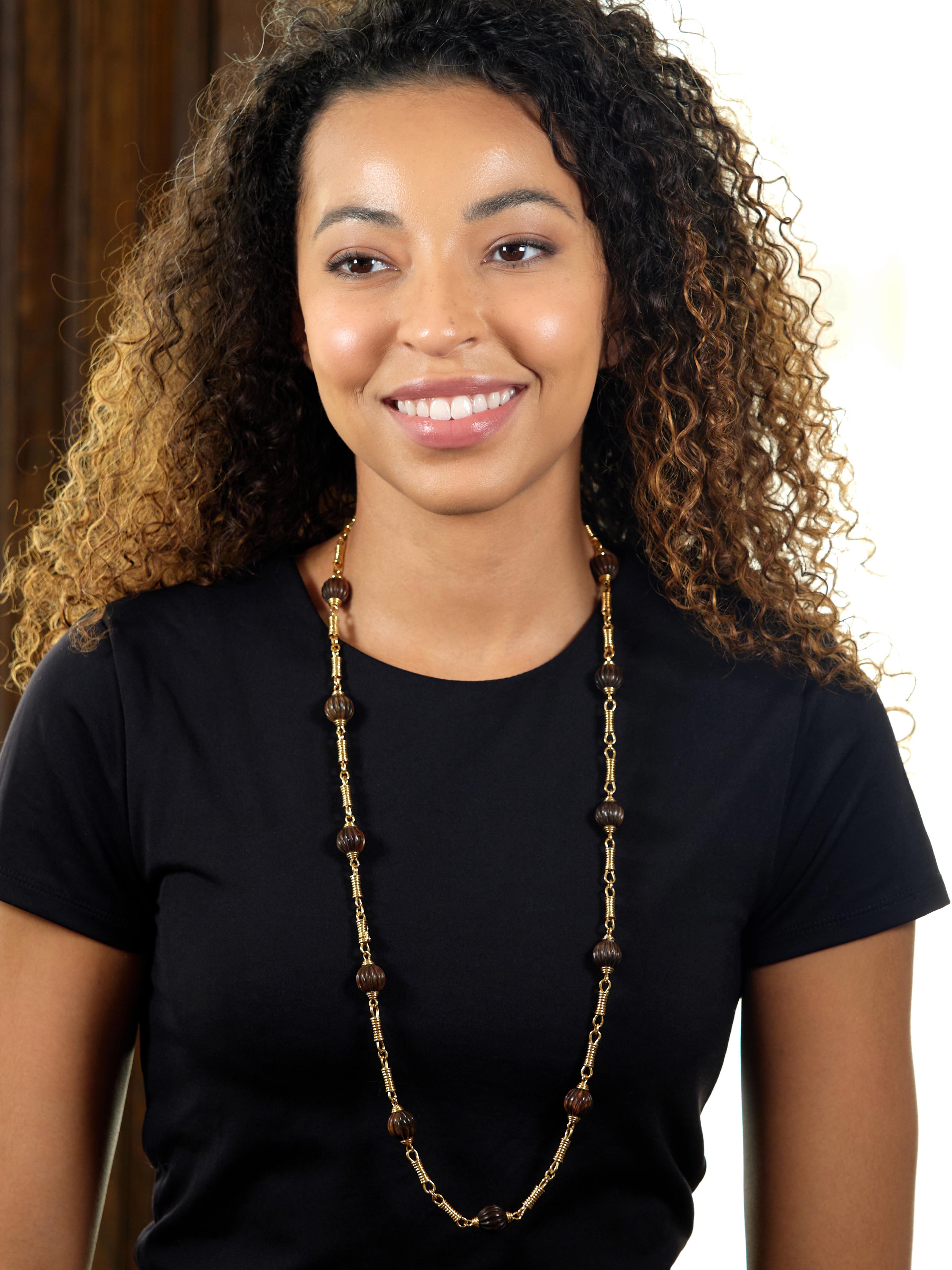 Fred Paris 1960's Horn 18K Yellow Gold Vintage Bead Station Chain Necklace