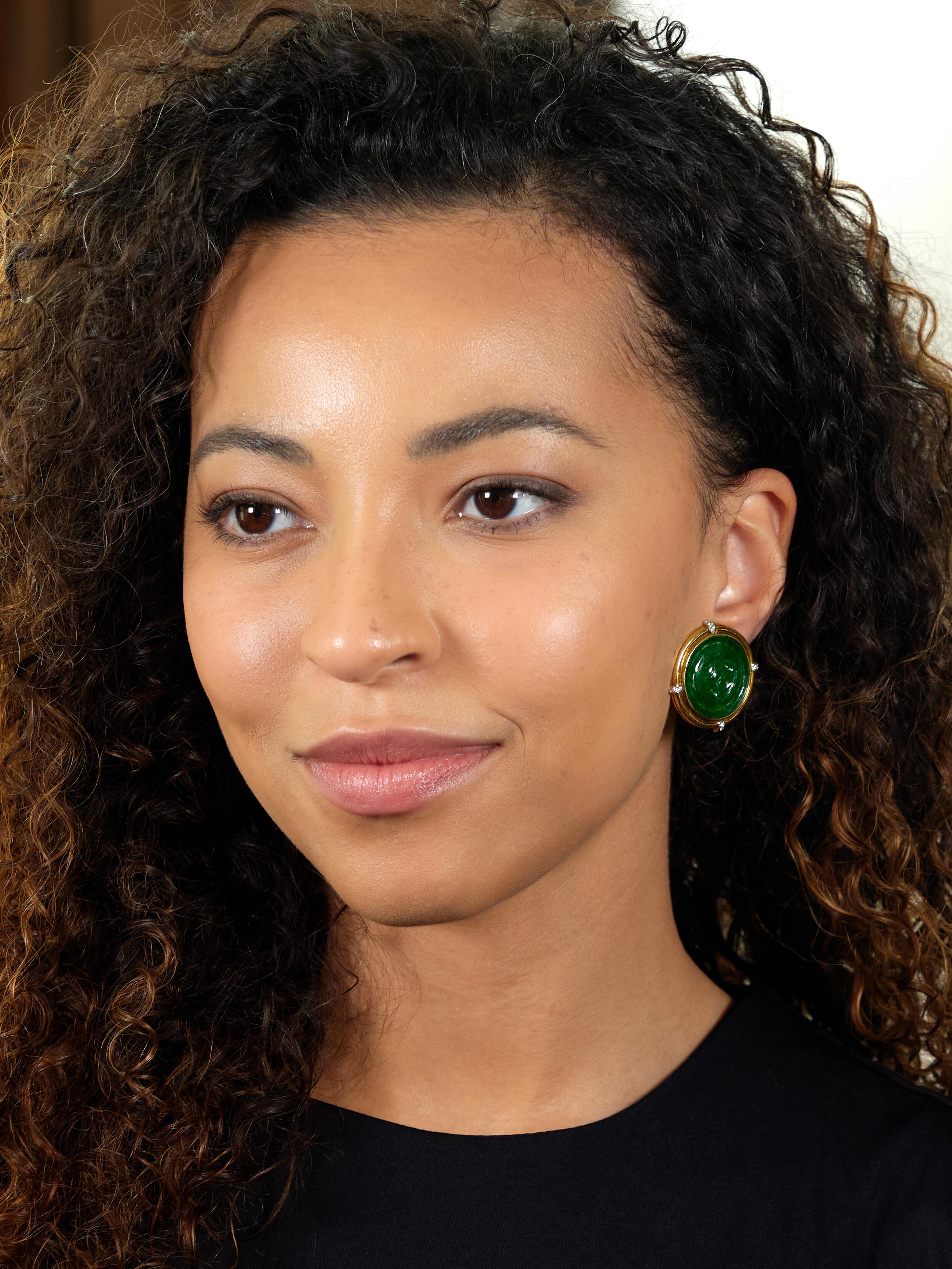 1960's Jade Diamond 18 Karat Two-Tone Gold Star Ear-Clip Earrings