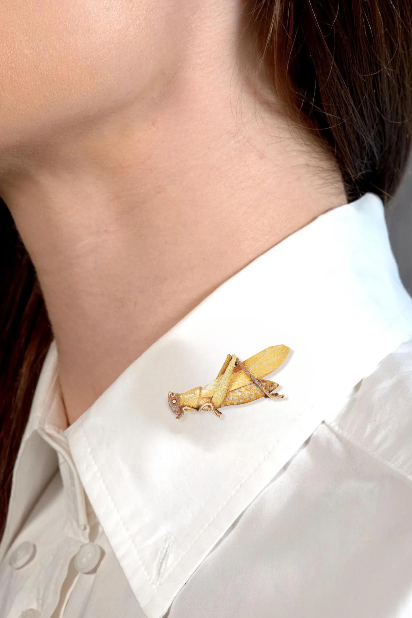 1970's Craft 14 Karat Tri-Colored Gold Vintage Grasshopper Brooch