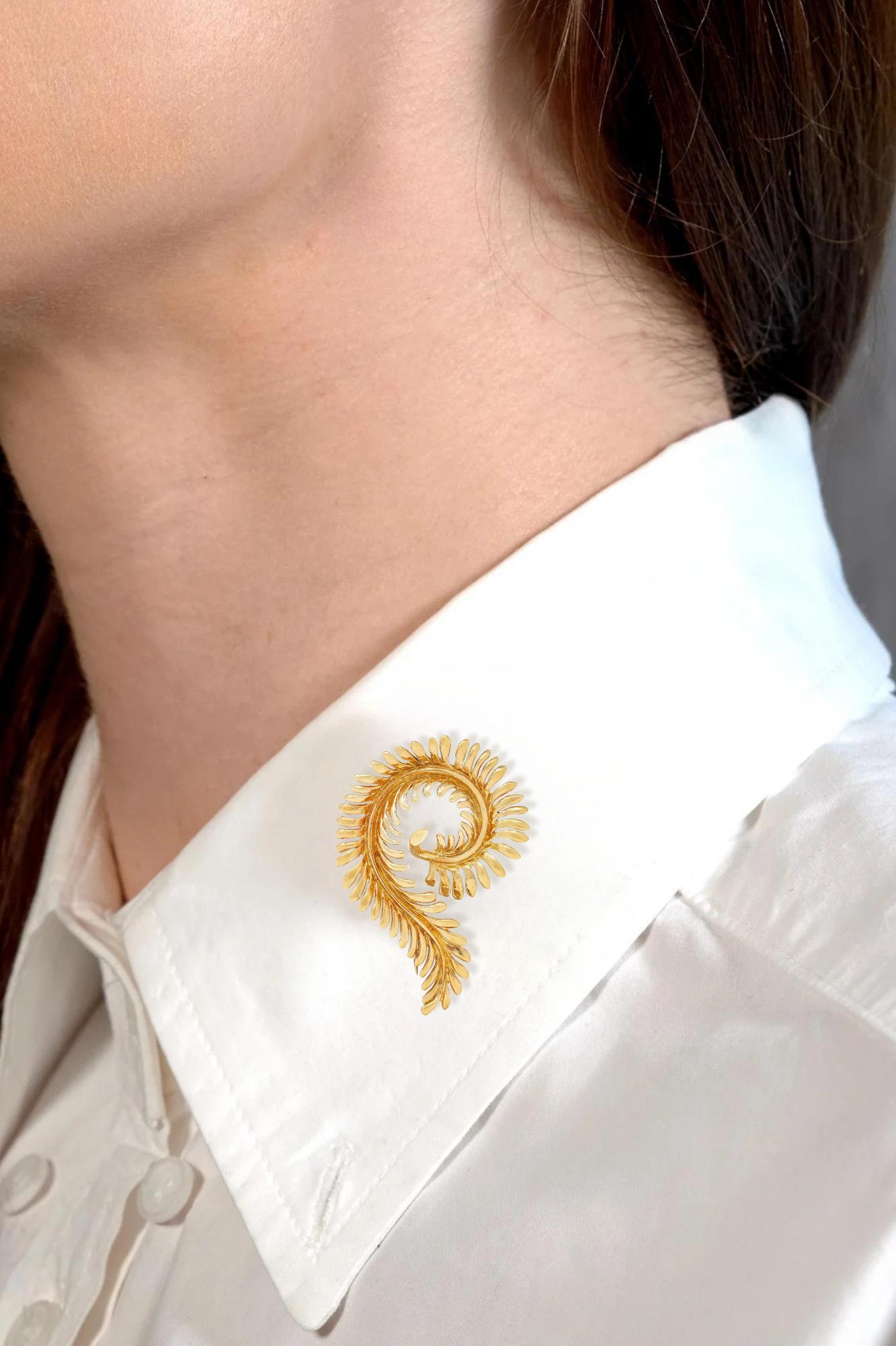 Tiffany & Co. Schlumberger 1960's 18 Karat Yellow Gold Vintage Feather Brooch
