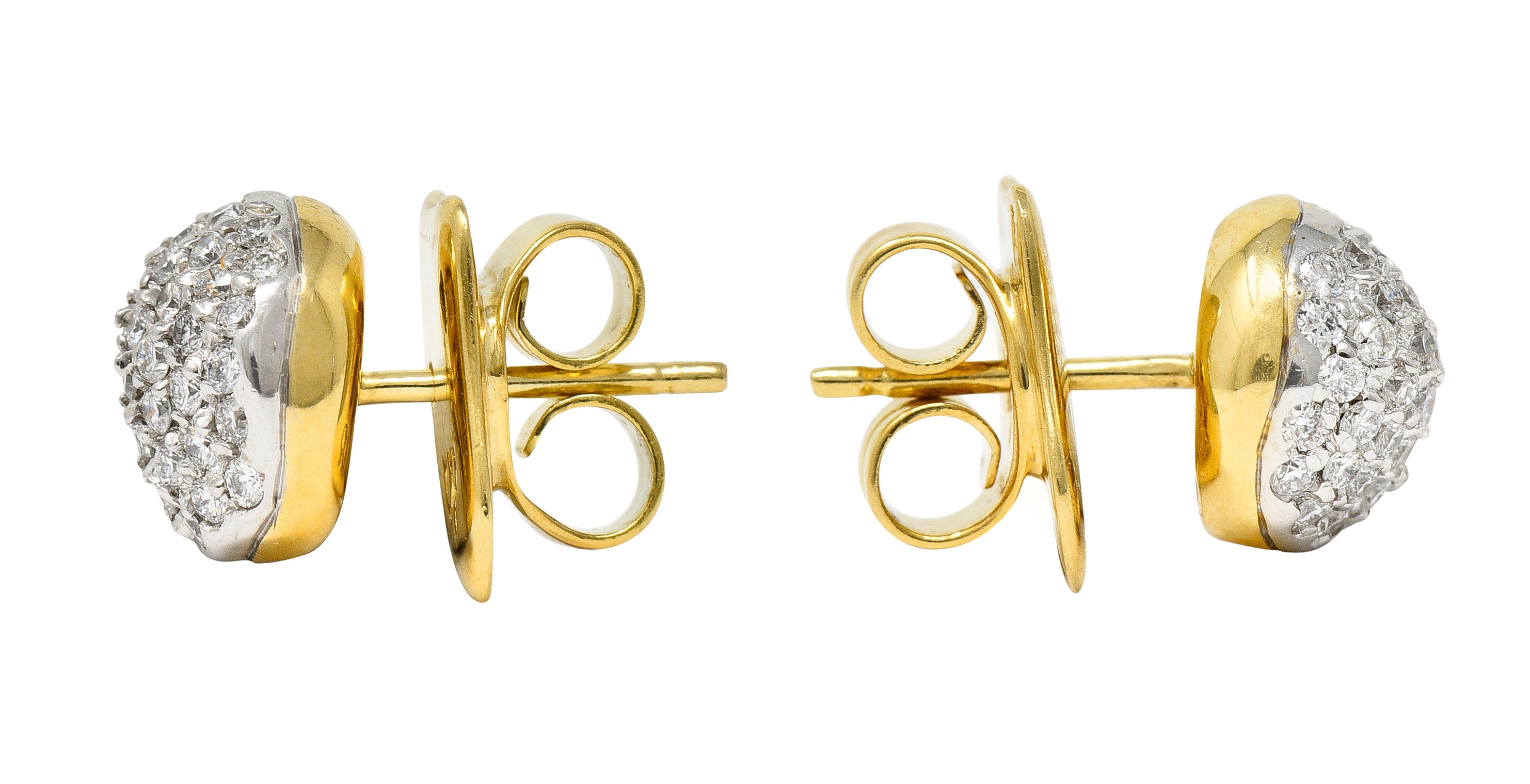 H.Stern Contemporary 0.94 CTW Diamond 18 Karat Two-Tone Gold Golden Stones Dome Stud Earrings Wilson's Estate Jewelry