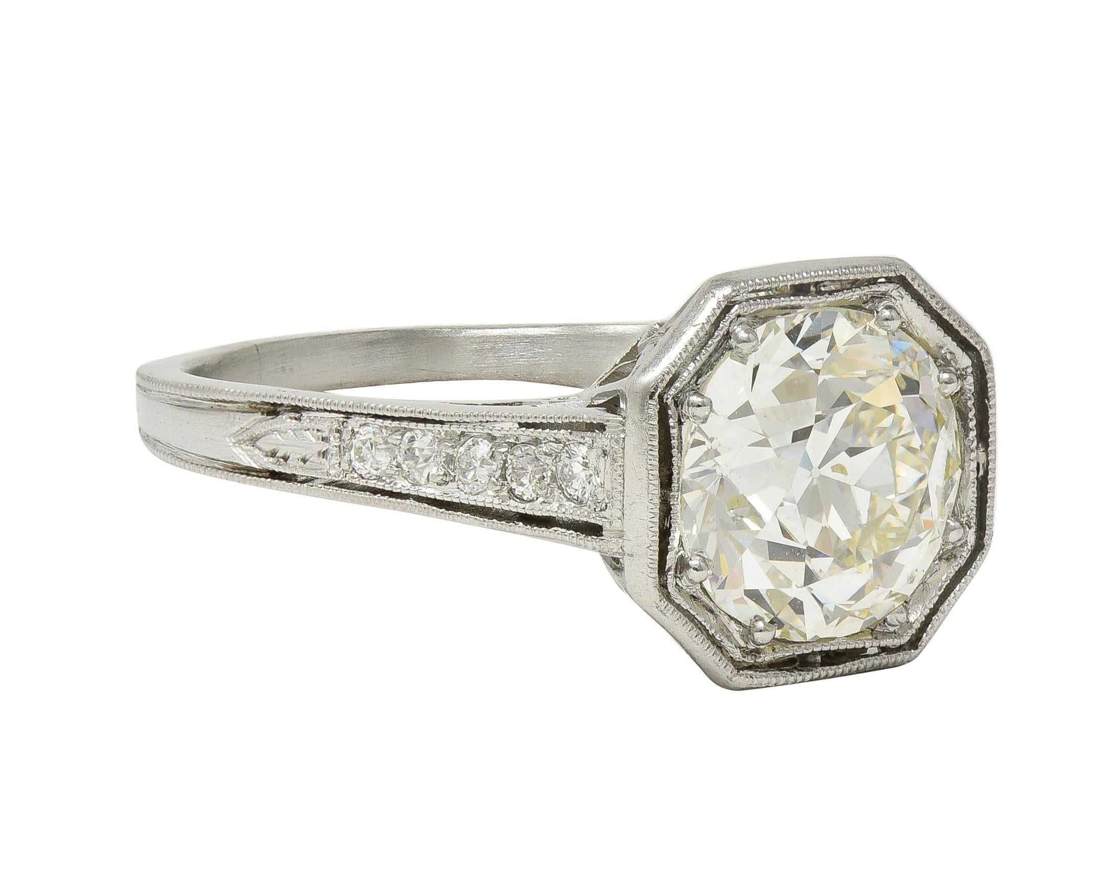 Art Deco 2.03 CTW Euro. Diamond Platinum Vintage Arrow Solitaire Engagement Ring