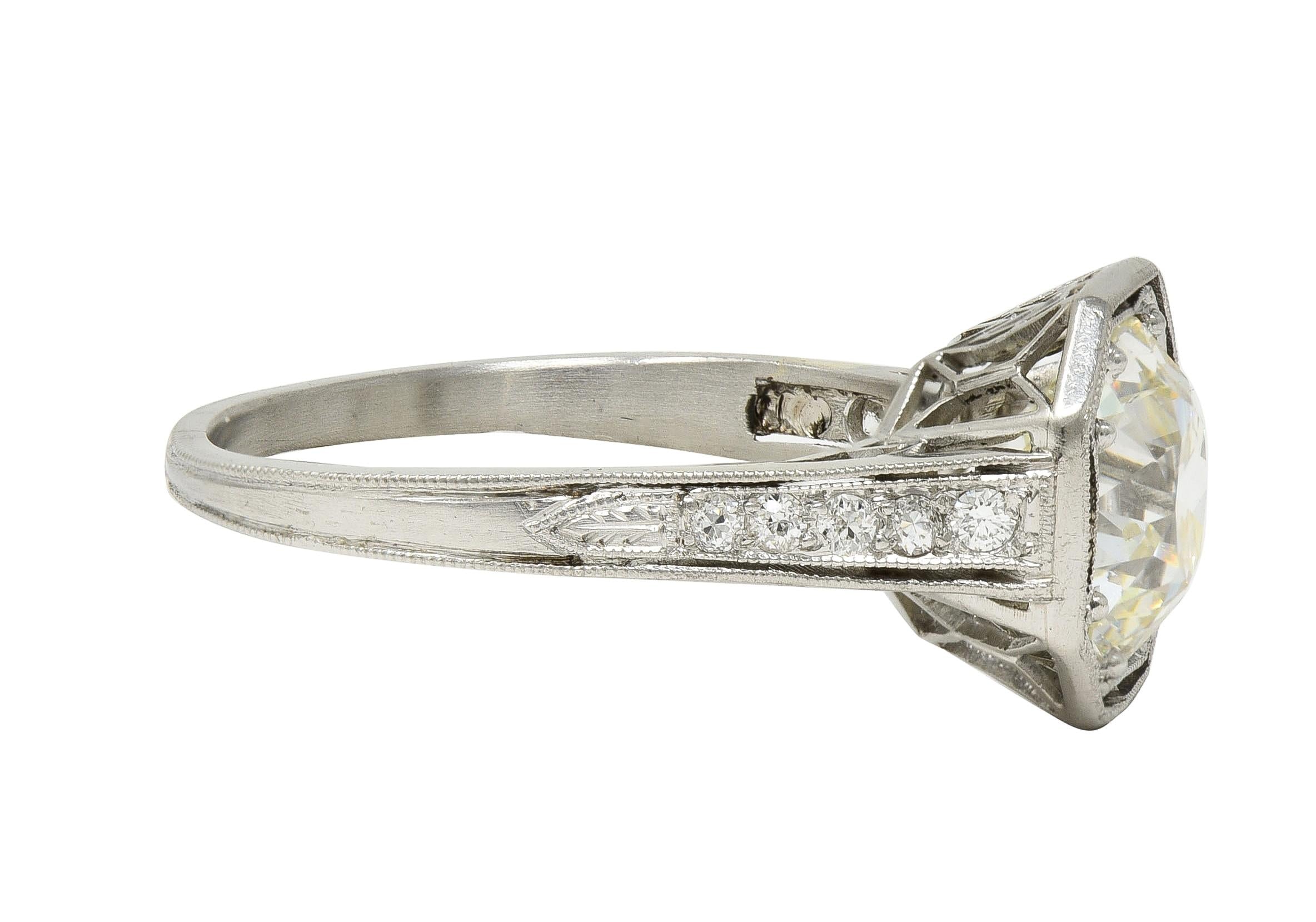 Art Deco 2.03 CTW Euro. Diamond Platinum Vintage Arrow Solitaire Engagement Ring