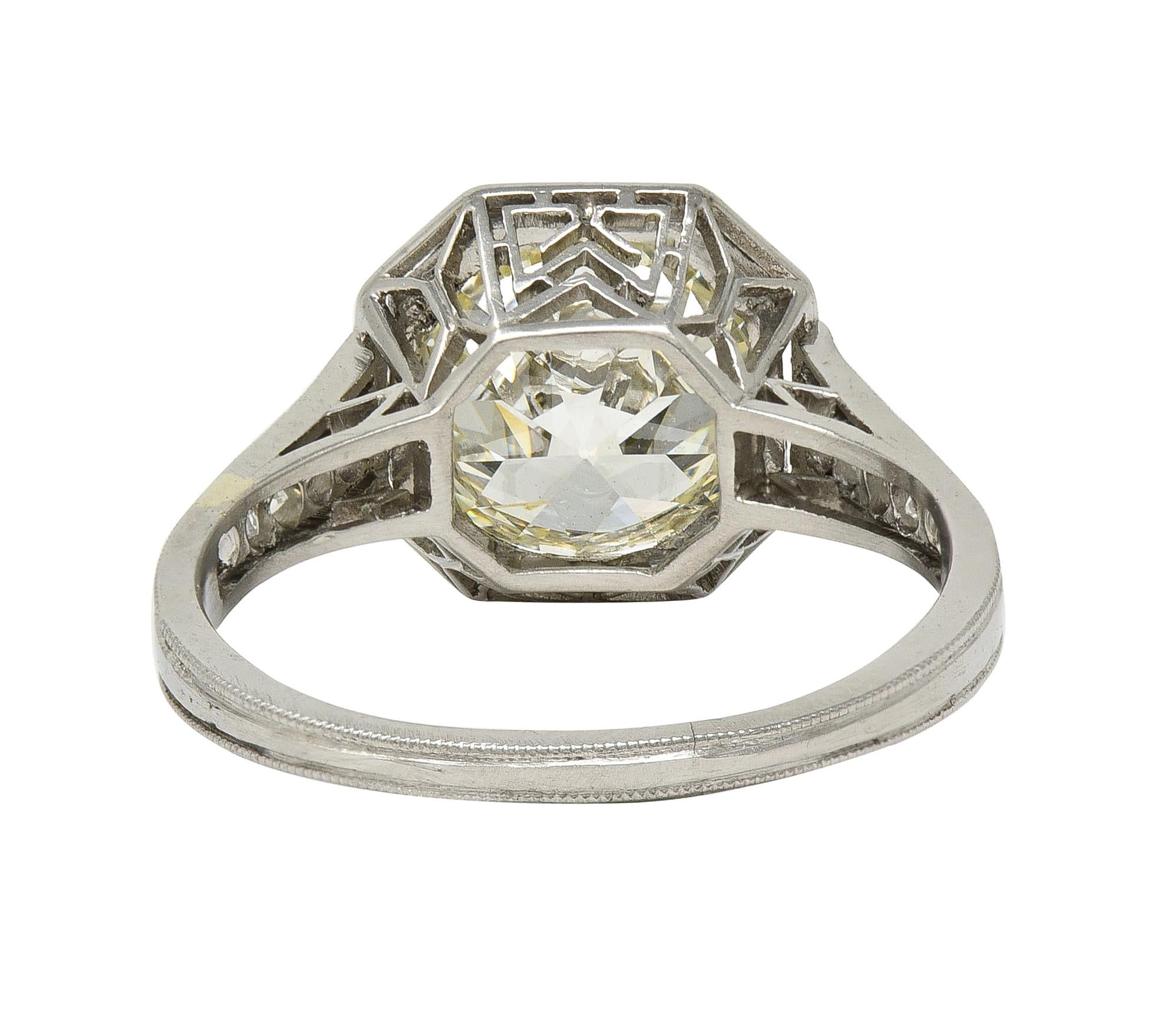 Art Deco 2.03 CTW Euro. Diamond Platinum Vintage Arrow Solitaire Engagement Ring