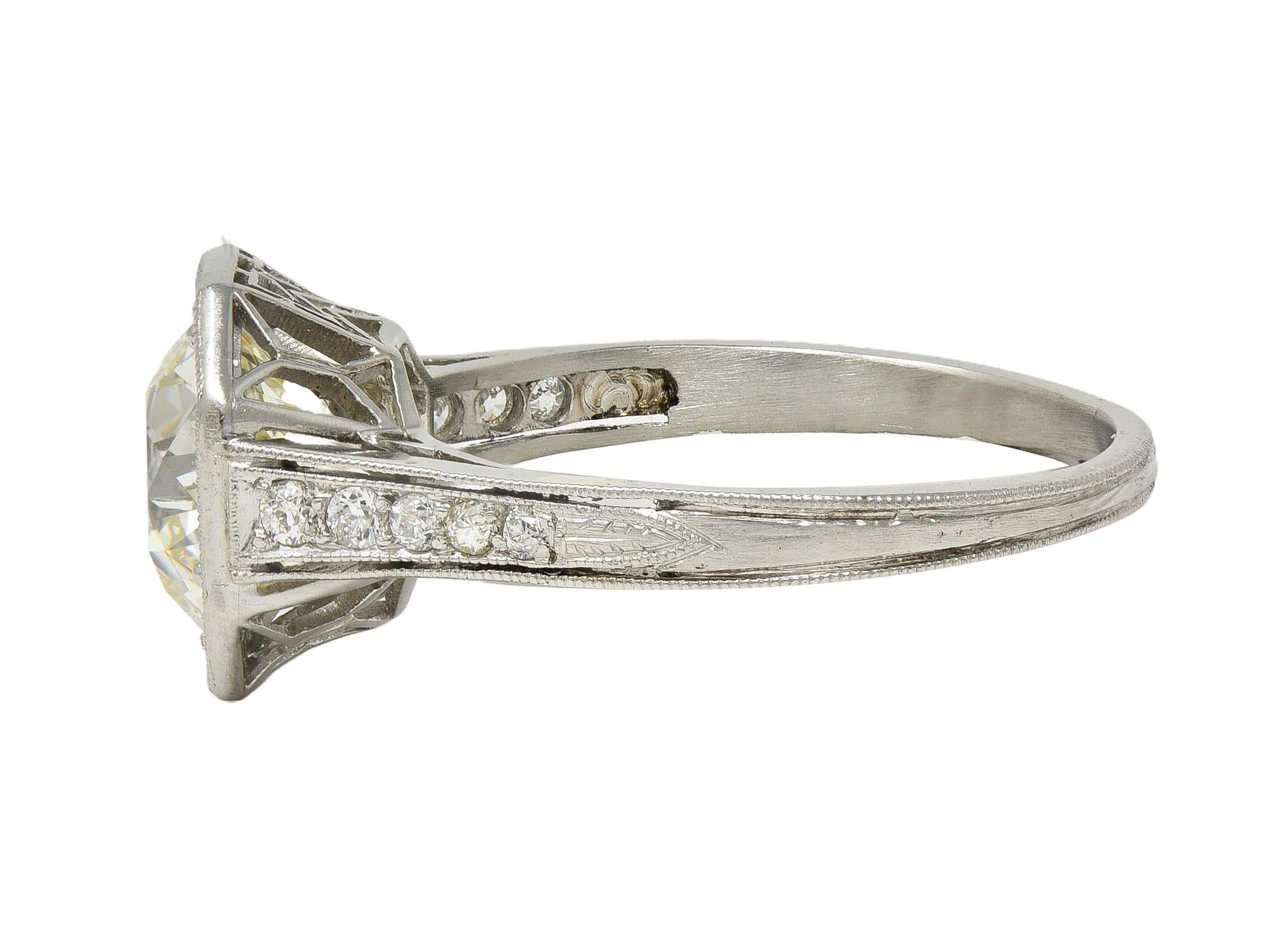 Art Deco 2.03 CTW Euro. Diamond Platinum Vintage Arrow Solitaire Engagement Ring