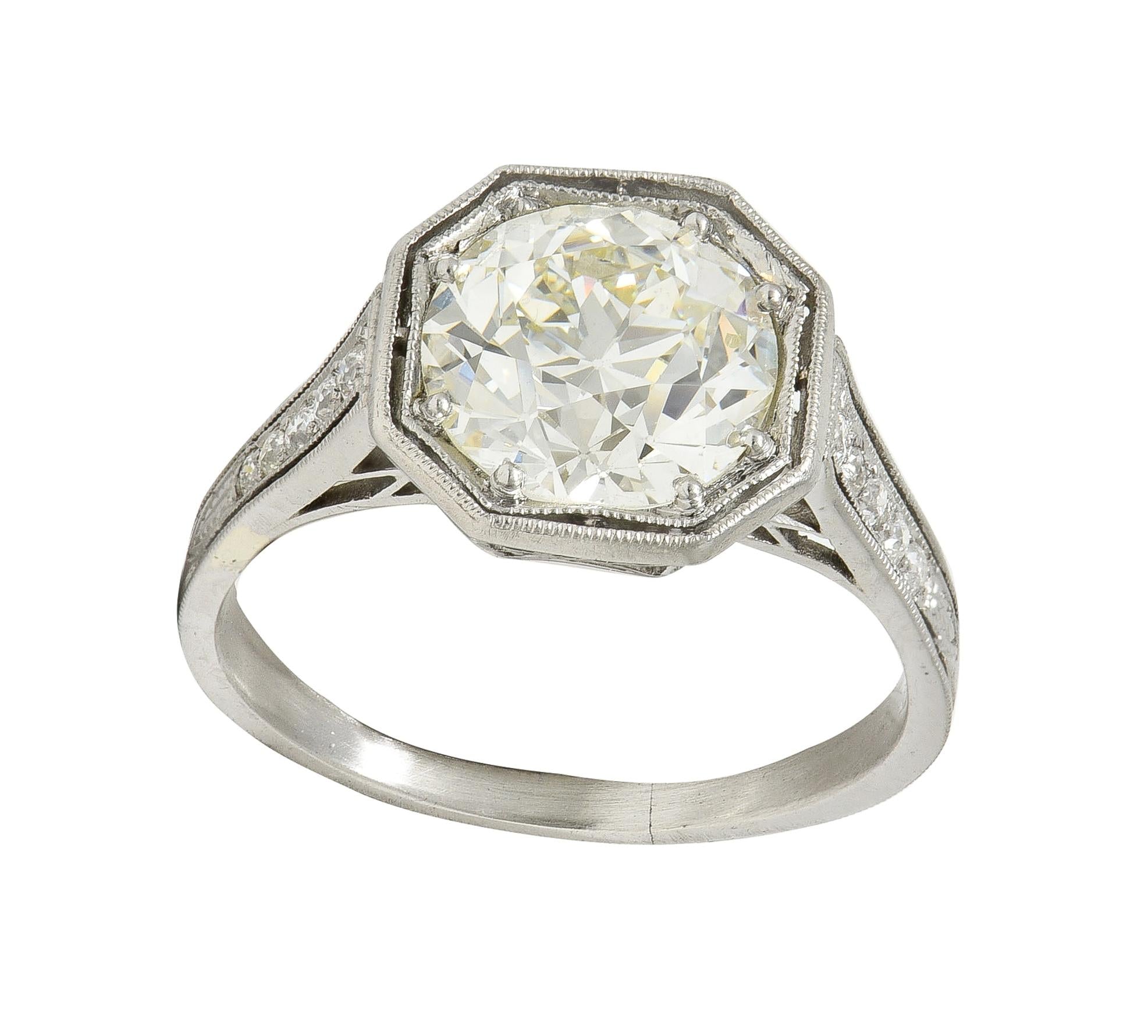 Art Deco 2.03 CTW Euro. Diamond Platinum Vintage Arrow Solitaire Engagement Ring