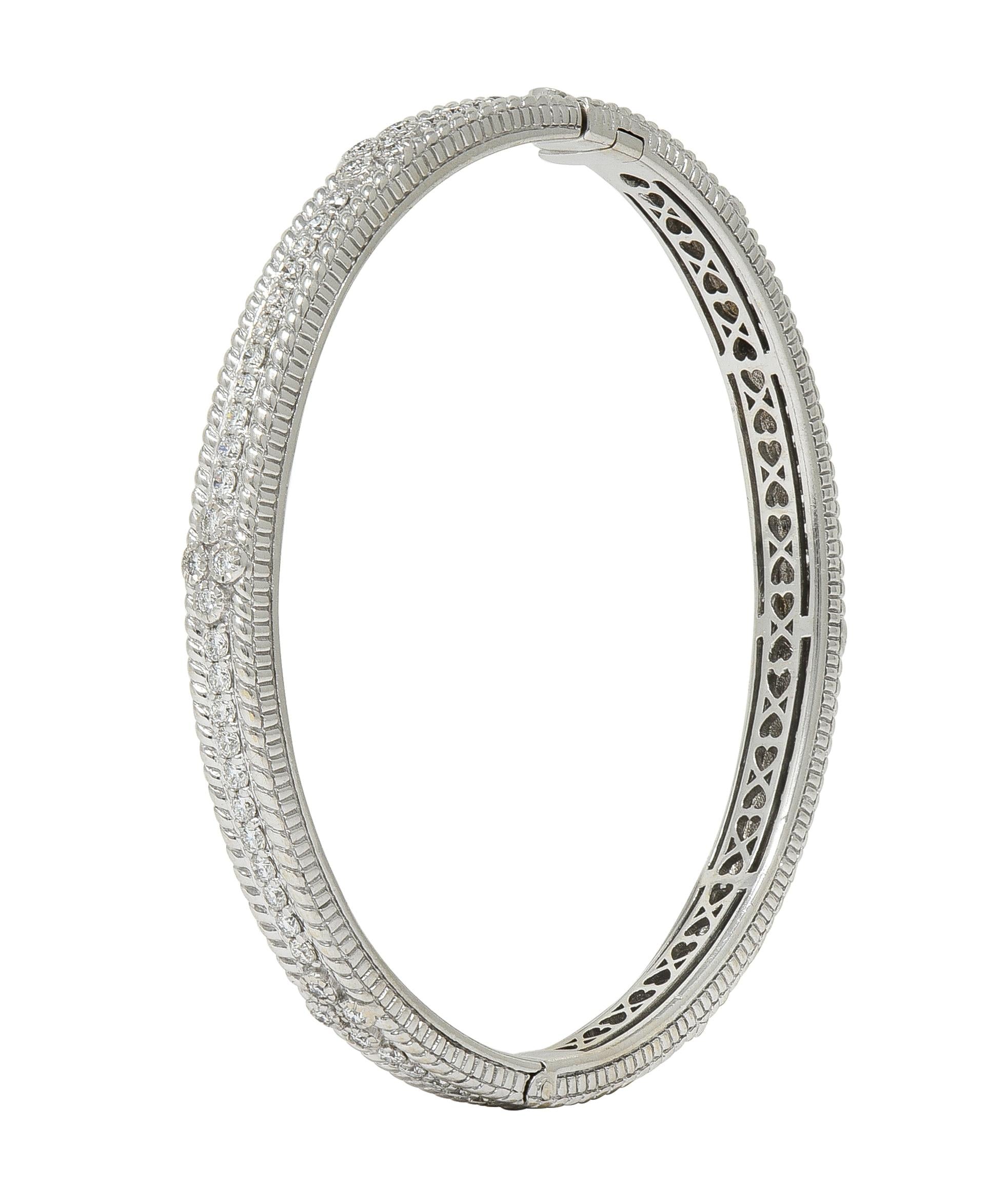 Judith Ripka 2000's Diamond 18 Karat White Gold Twisted Rope Bangle Bracelet