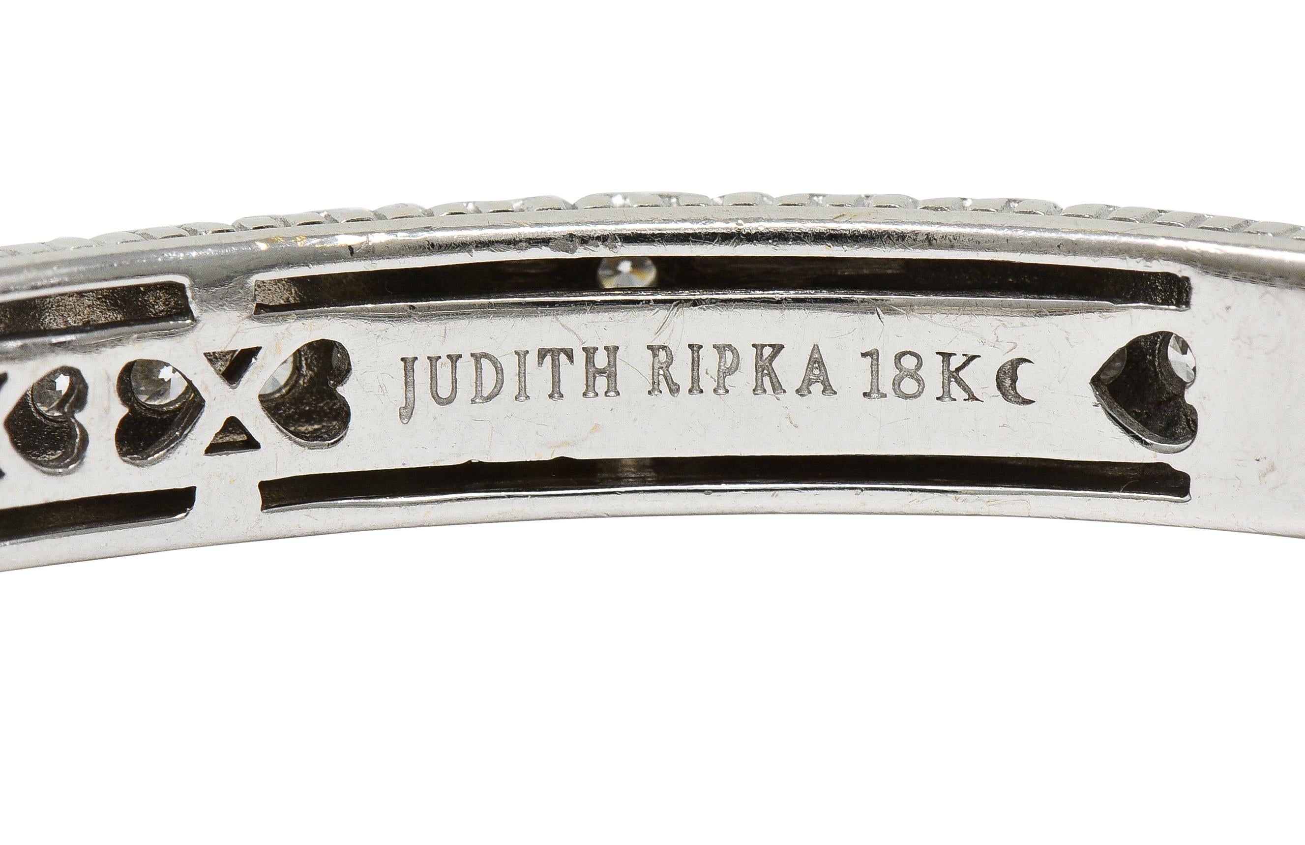 Judith Ripka 2000's Diamond 18 Karat White Gold Twisted Rope Bangle Bracelet