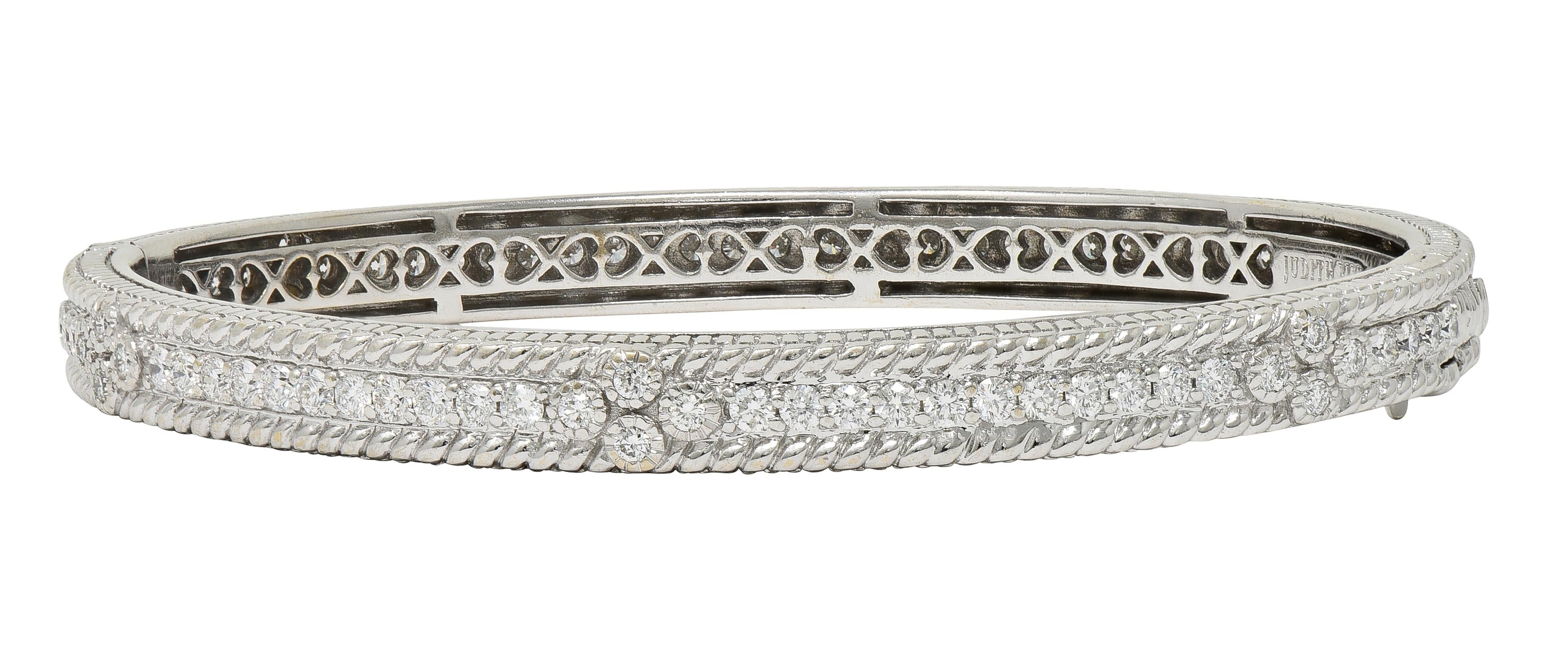 Judith Ripka 2000's Diamond 18 Karat White Gold Twisted Rope Bangle Bracelet