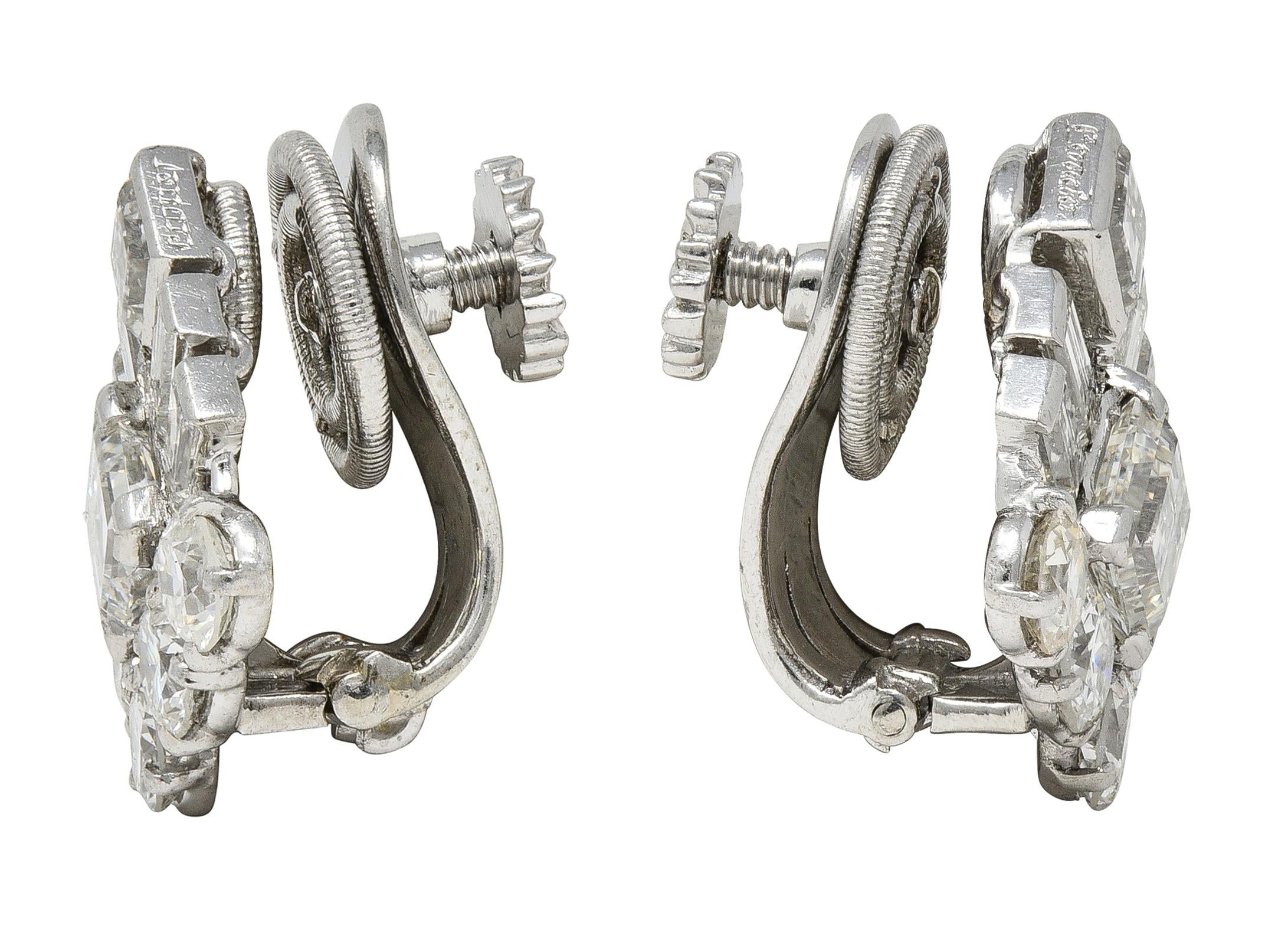 Cartier Mid-Century Platinum Diamond Vintage Cluster Earrings