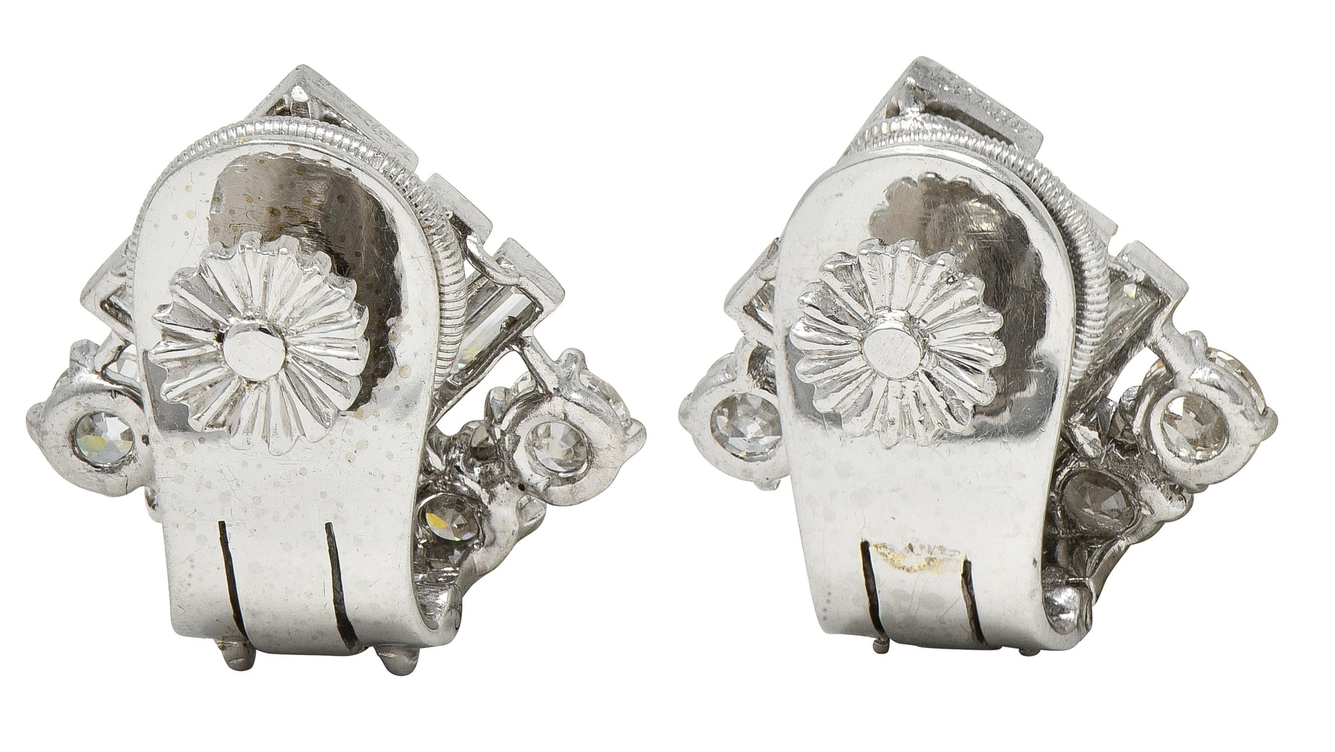 Cartier Mid-Century Platinum Diamond Vintage Cluster Earrings