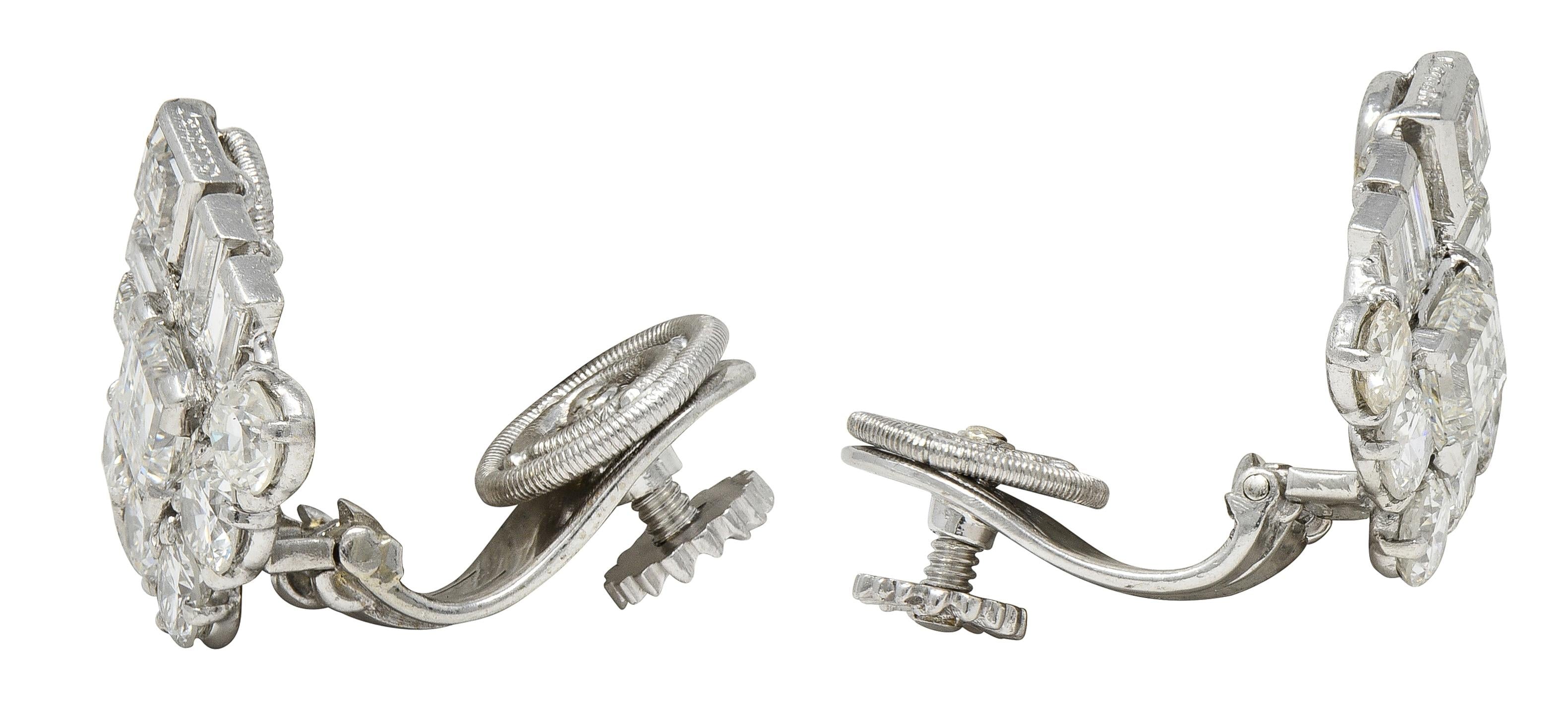 Cartier Mid-Century Platinum Diamond Vintage Cluster Earrings