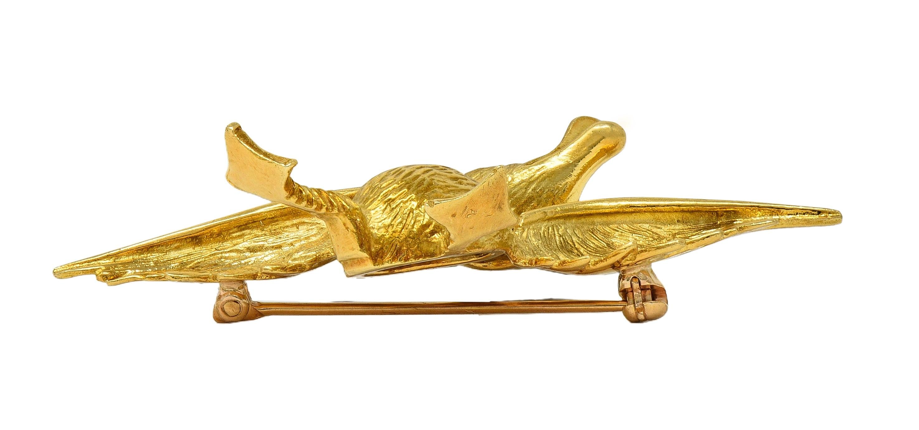 1960's Ruby 18 Karat Yellow Gold Vintage Duck Whimsical Bird Brooch