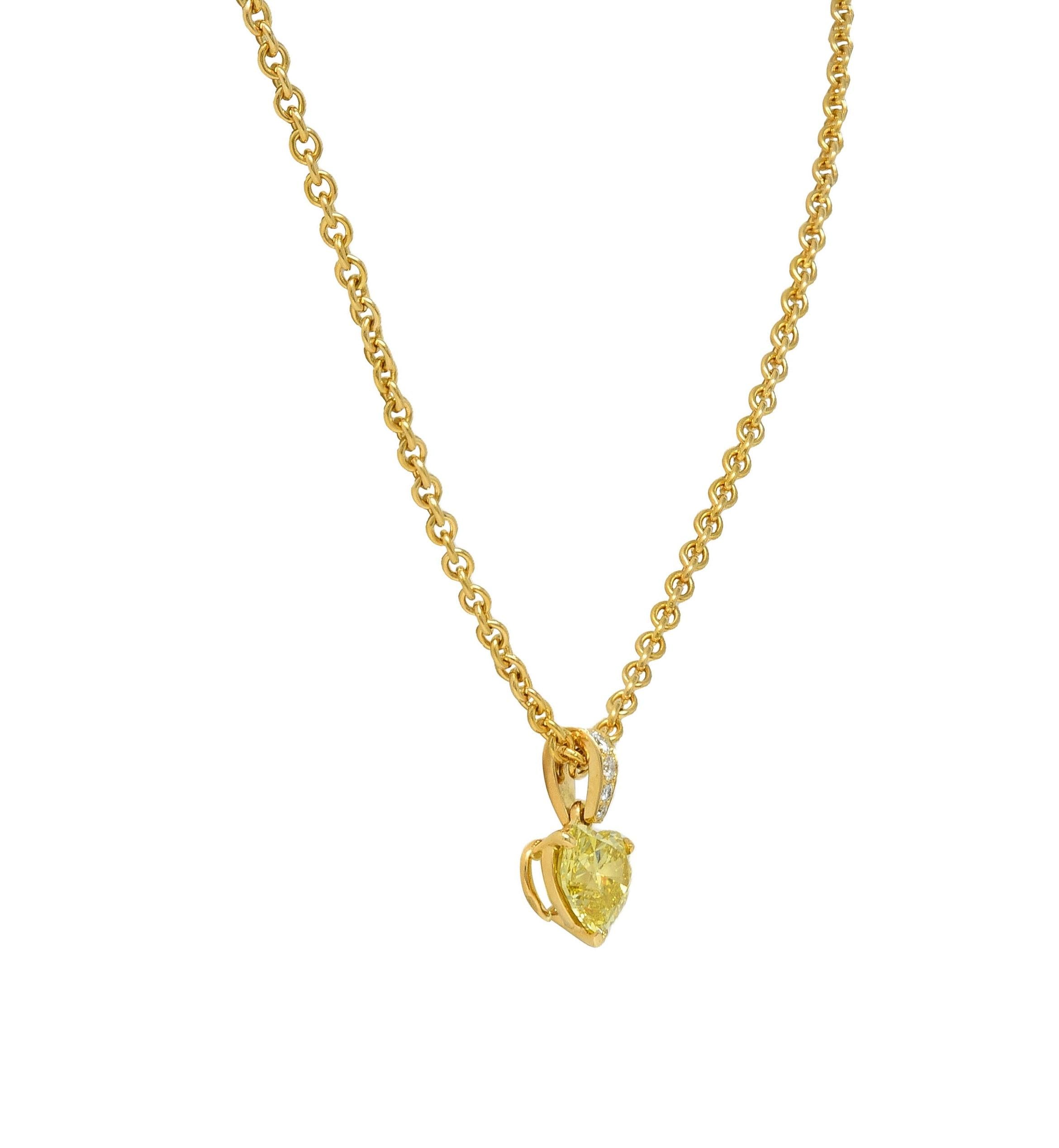Cartier French 2.33 CTW Fancy Intense Yellow Heart Cut Diamond 18 Gold Necklace