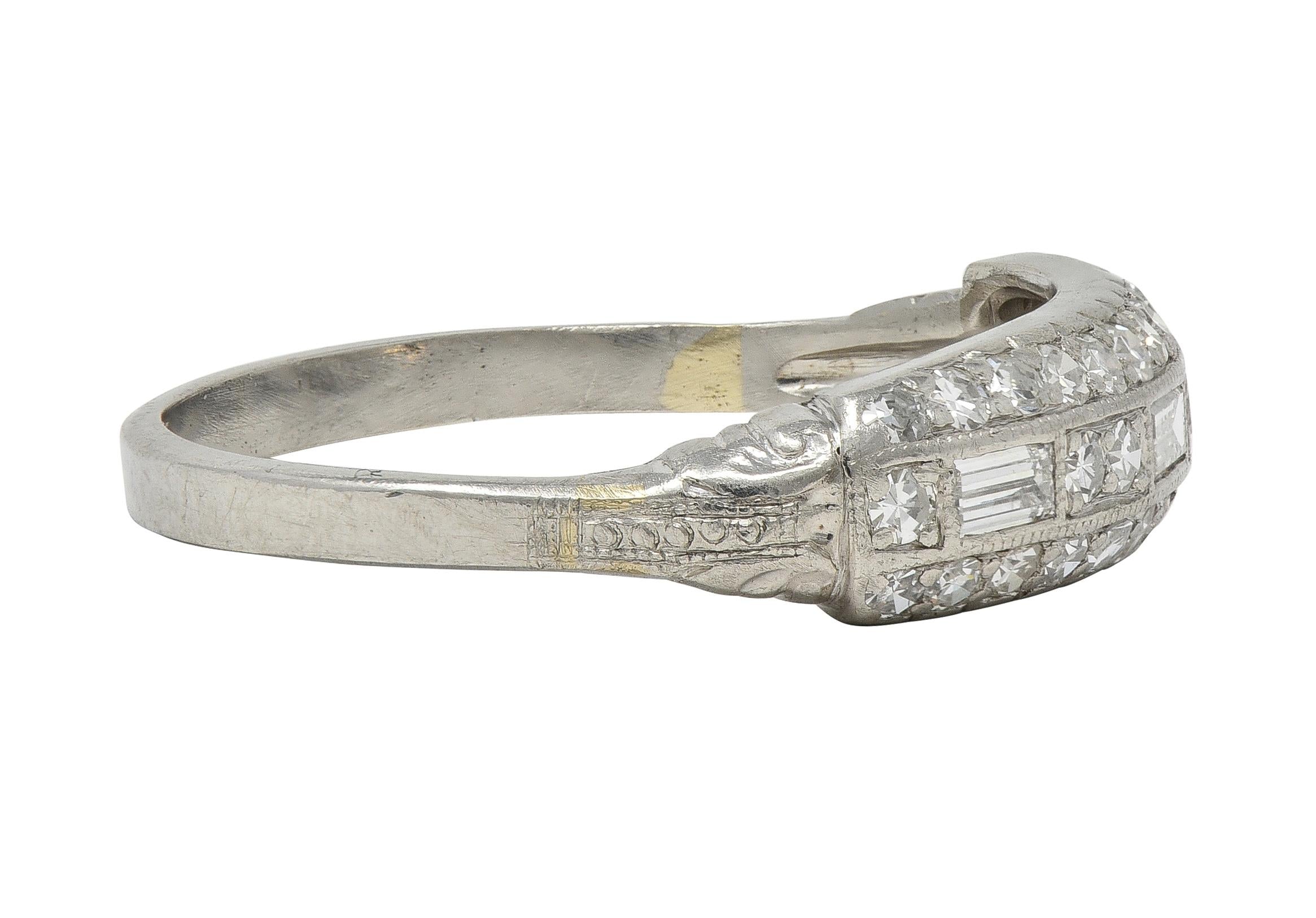 Art Deco 0.72 CTW Diamond Platinum Vintage Multi-Row Wedding Band Ring